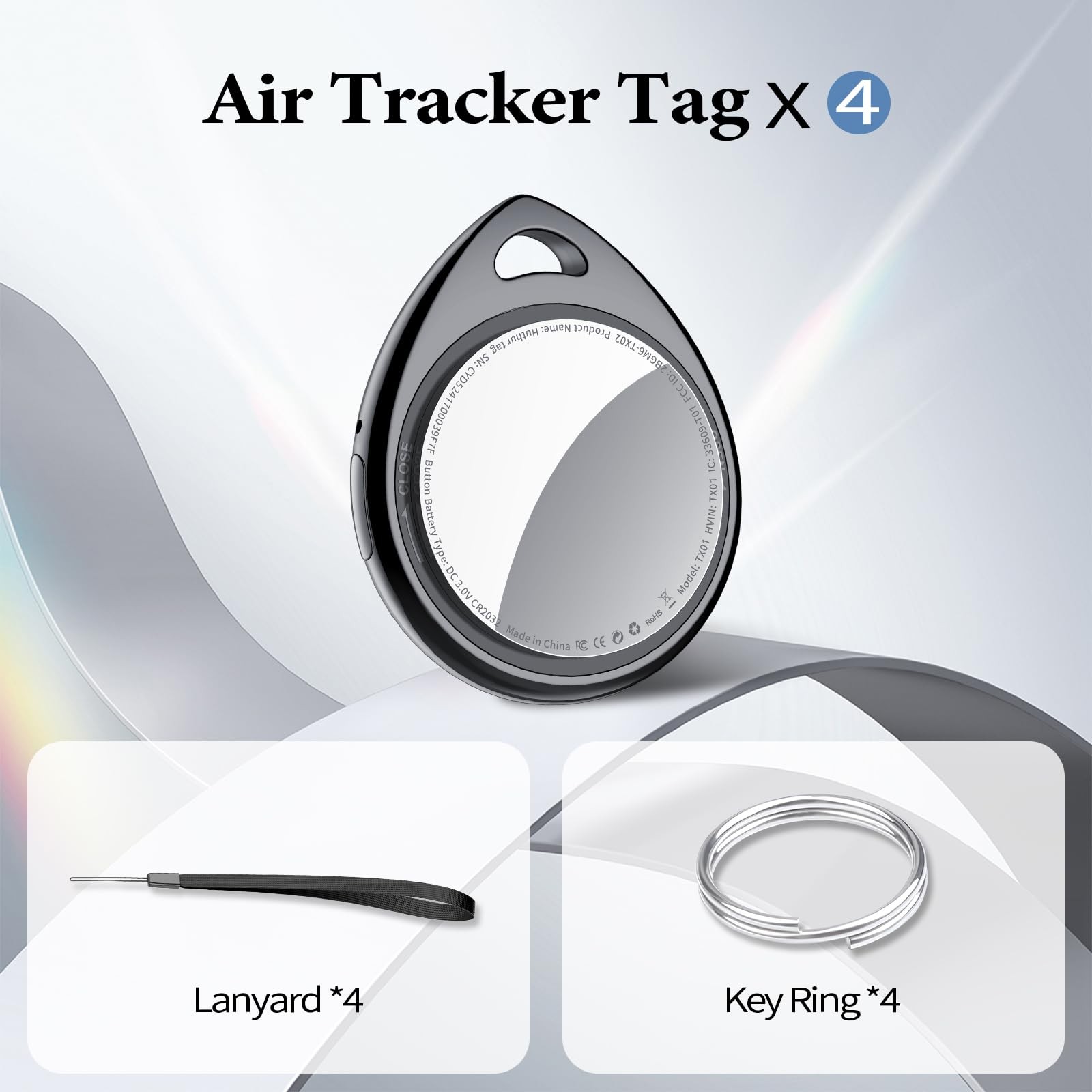 Air Tracker Tags-4 Pack Work with Apple Find My (iOS Black Glossy (4 Pack)