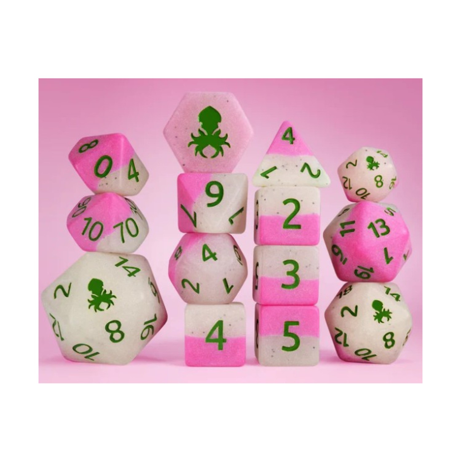 Kraken Dice Dice Poly Set - Glow in the Dark, Dragonfruit w/Green (14) New