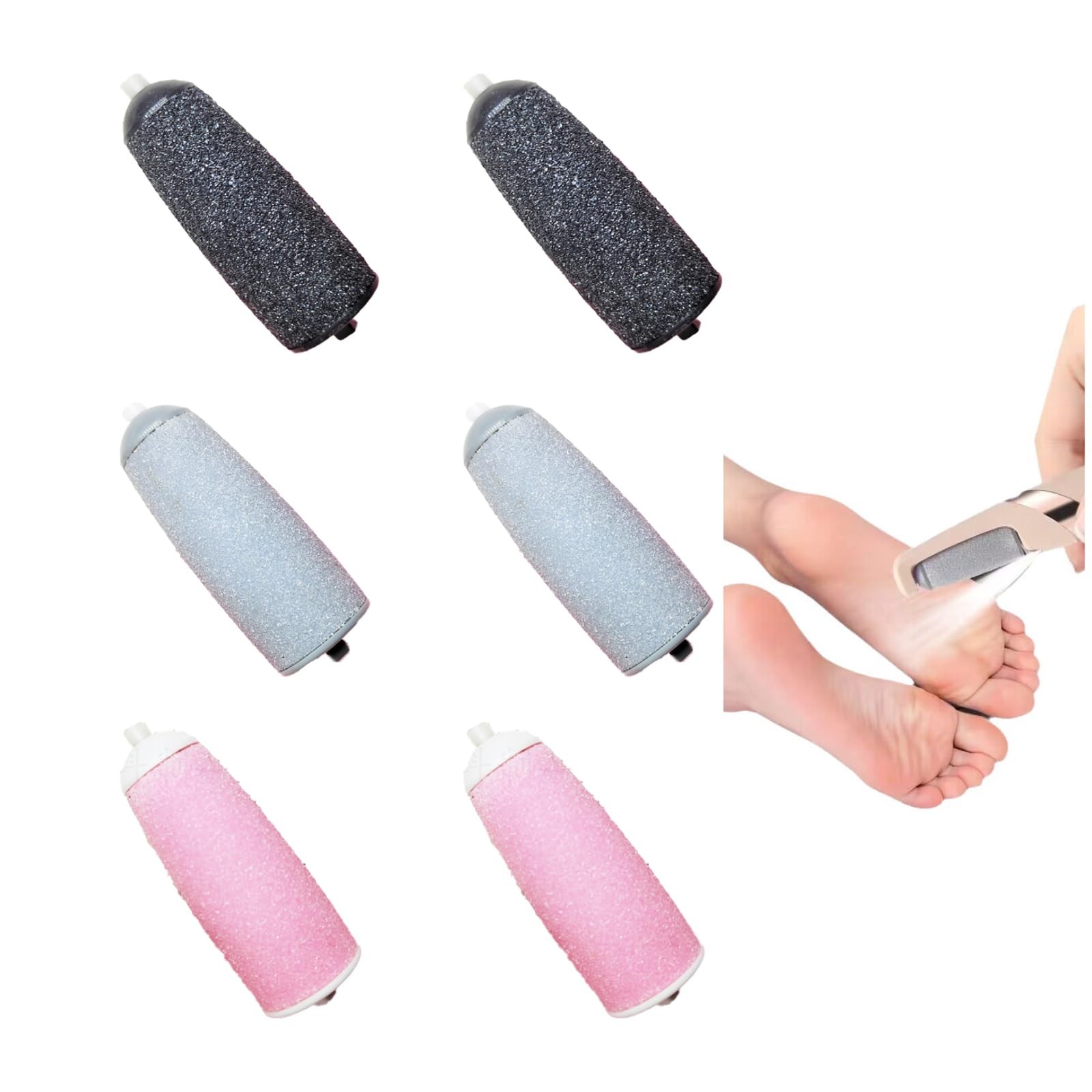 YAFIYGI 6 Pack Pedi Replacement Heads 1 Count (Pack of 6), Grey/Black/Pink