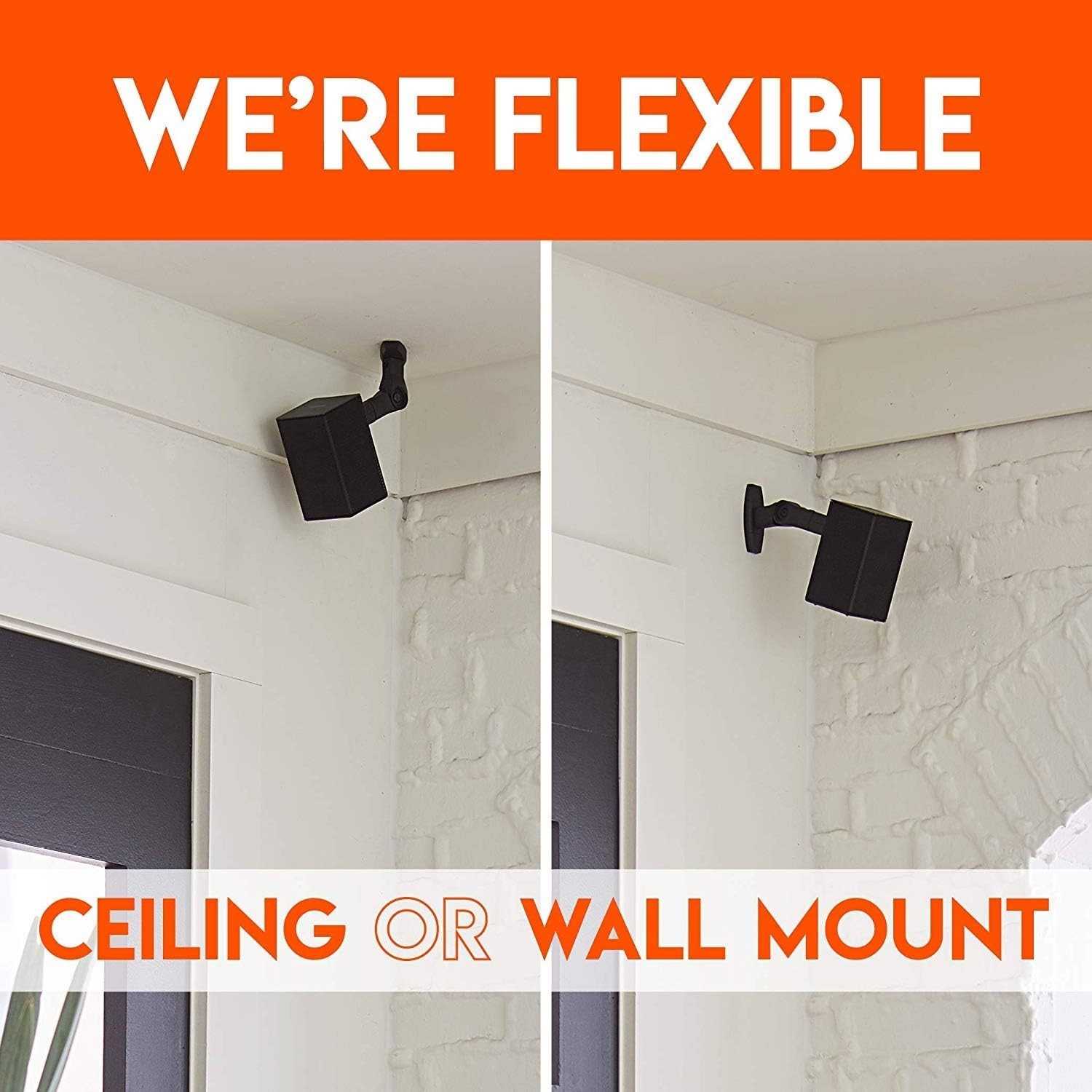 Adjustable Speaker Wall/Ceiling Mount Pair - Tool-Free Installation - Black