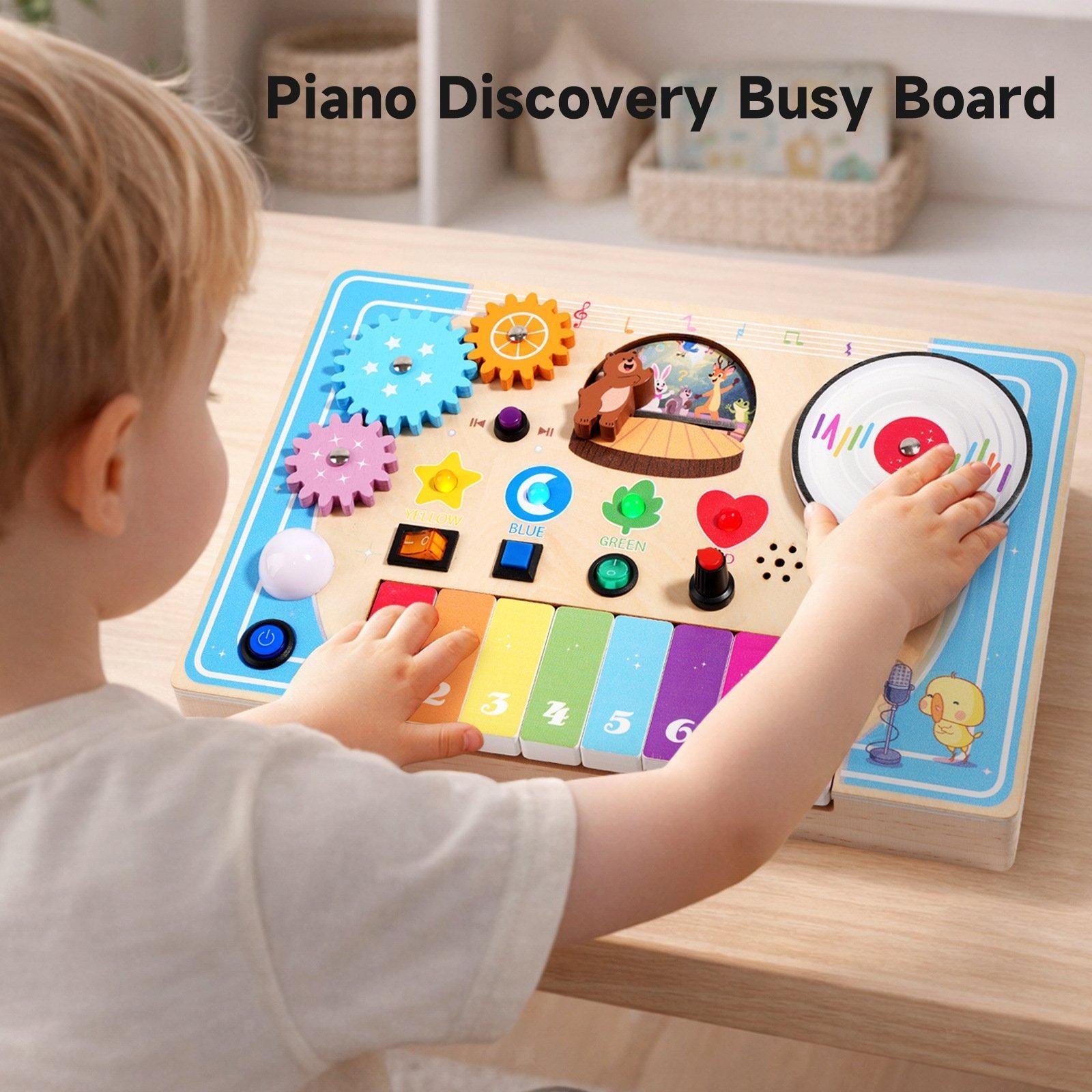 DJ Music Busy Board Wood Music Toy Interlocking Gears with Lights and Sounds