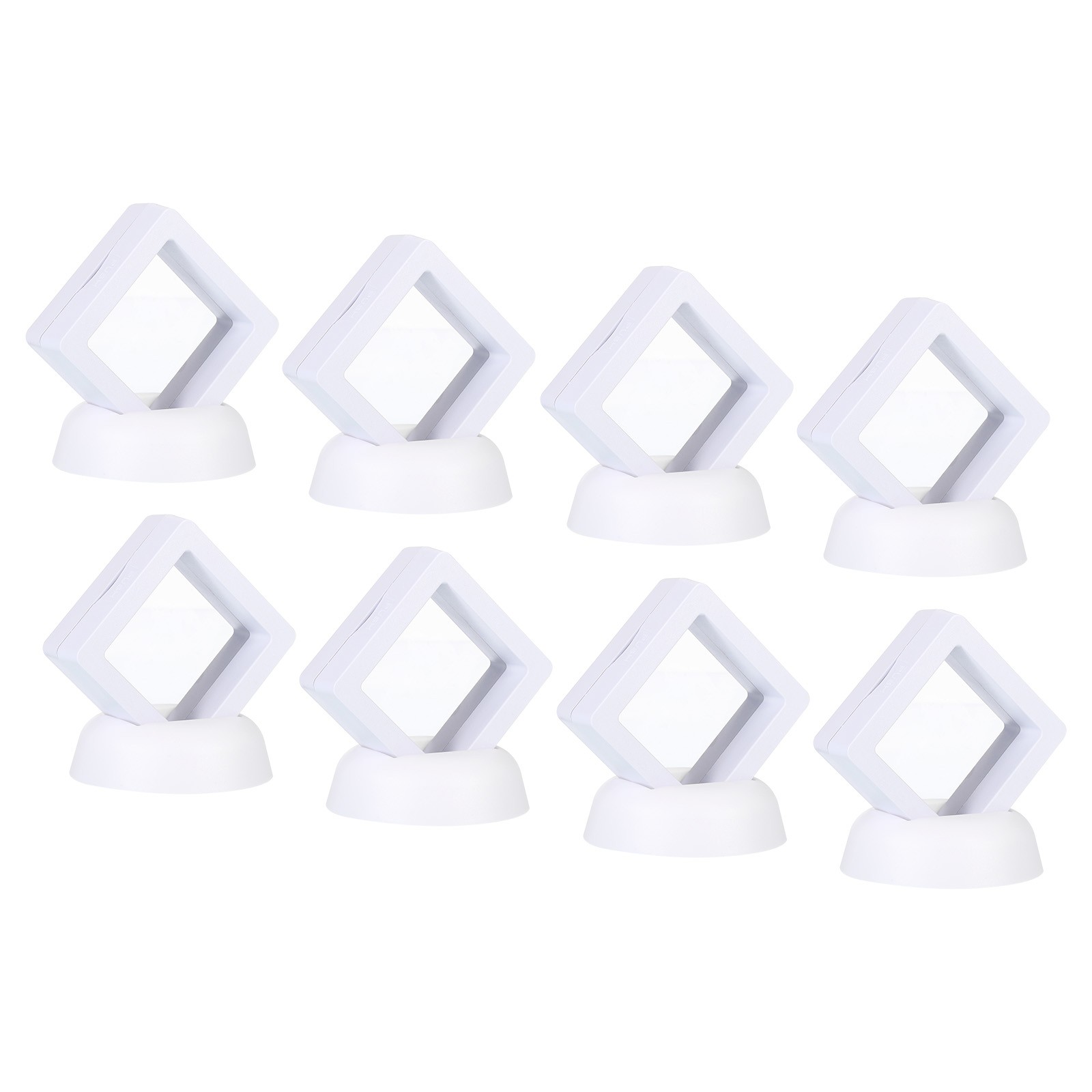 2" x 2" 3D Floating Display Case, 8pcs with Base Stand, White