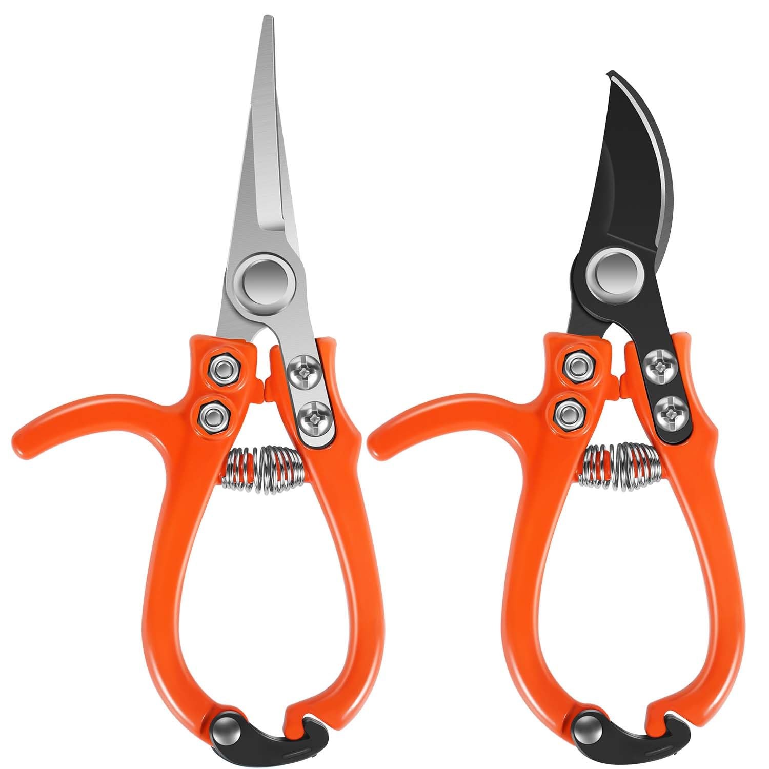Garden Scissors&Shears Set, Gardening Clippers with 6.7 + 6.3 inches, Orange