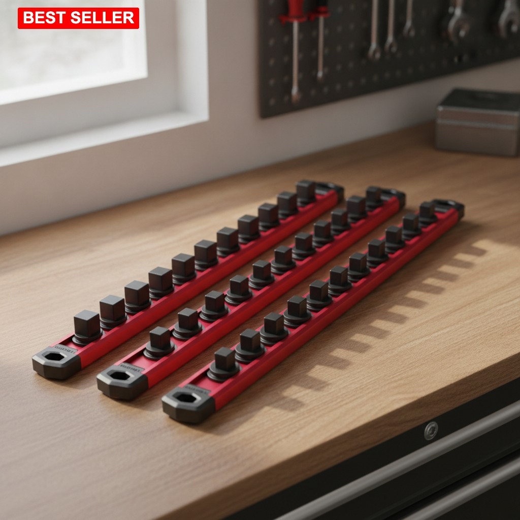 Socket Organizer Set 3-Piece Magnetic Aluminum Rail Clips Garage Storage