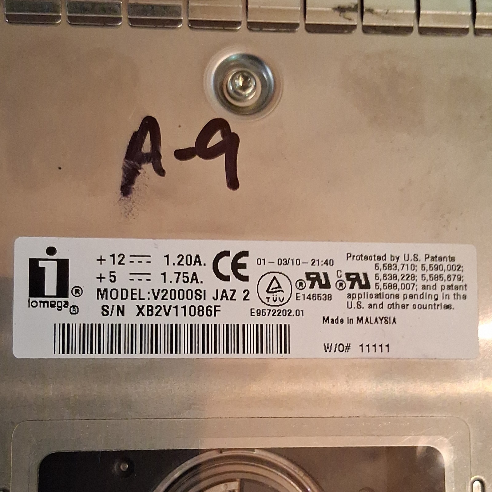Iomega Jaz Drive V2000SI JAZ 2 Model, jaz Product Line, MPN V2000SI E9672202.01