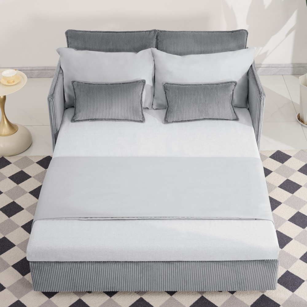 55" Convertible Sofa Bed w/ USB Ports & Storage, Grey Corduroy, Twin Size