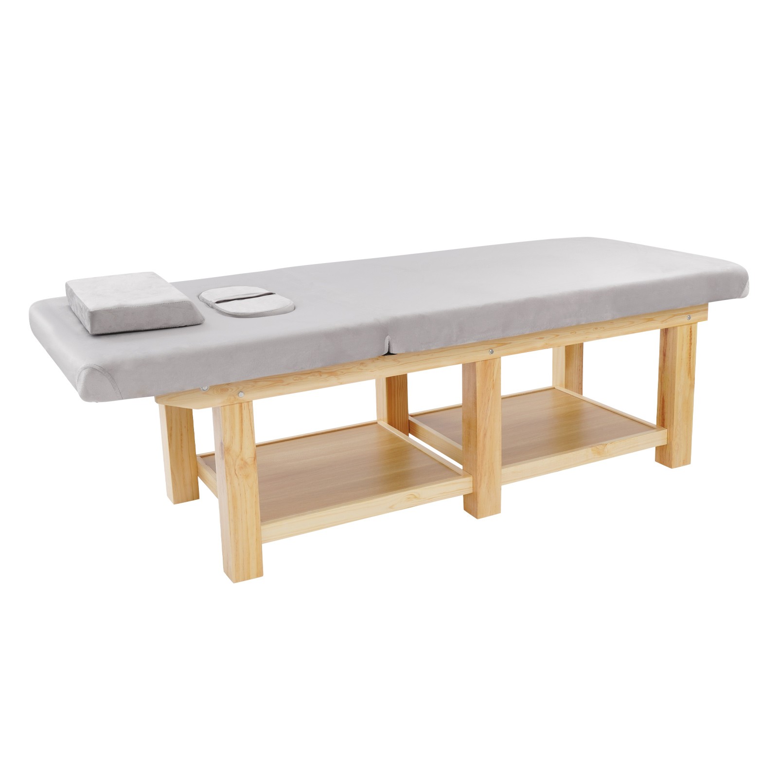 6 Legs Wide Solid Wood Spa Massage Bed, Adj Backrest Physical Treatment Bed