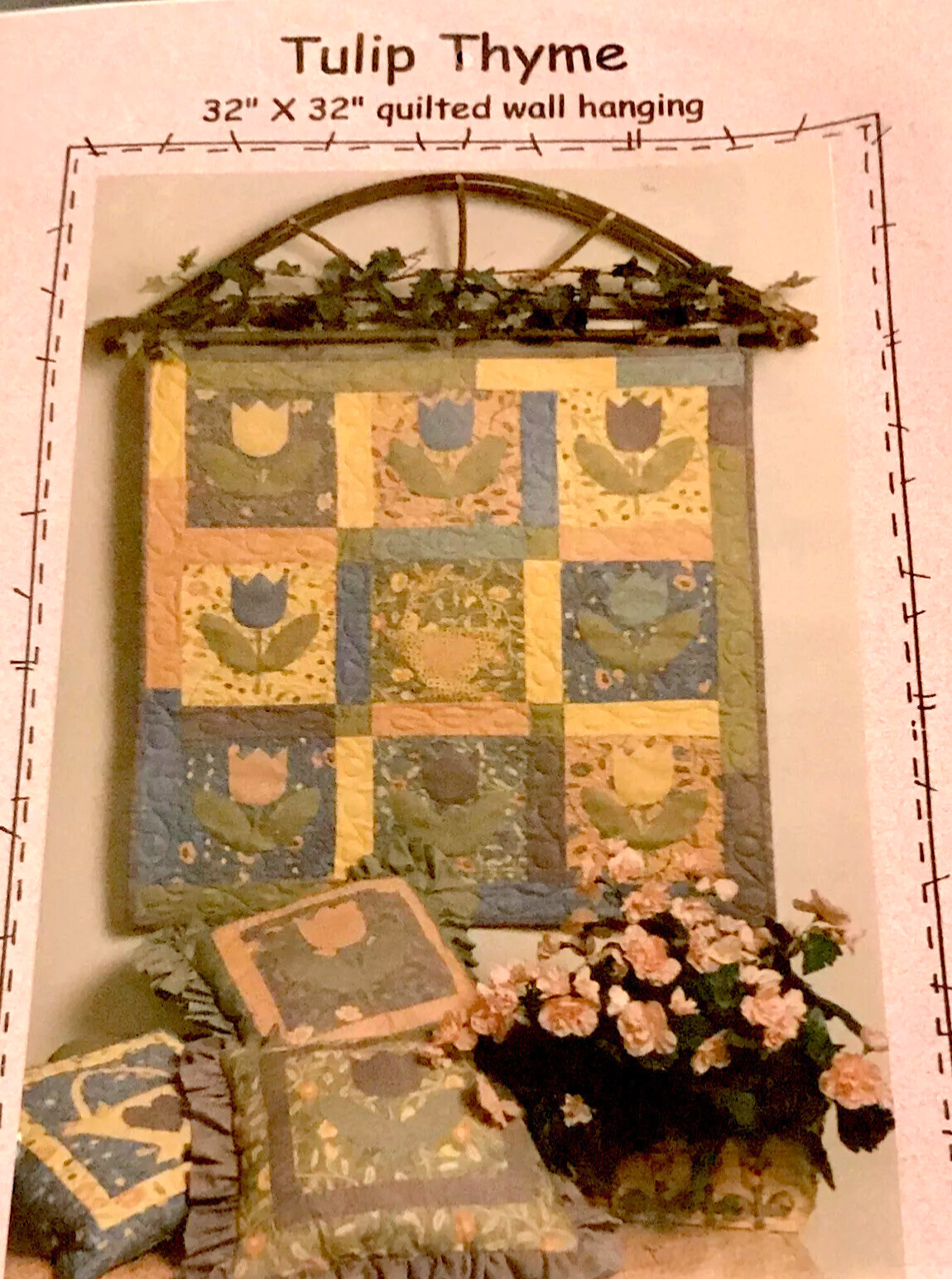 TULIP THYME 32”x32” Wall Hanging Quilt SPRING TIME FLOWERS Square