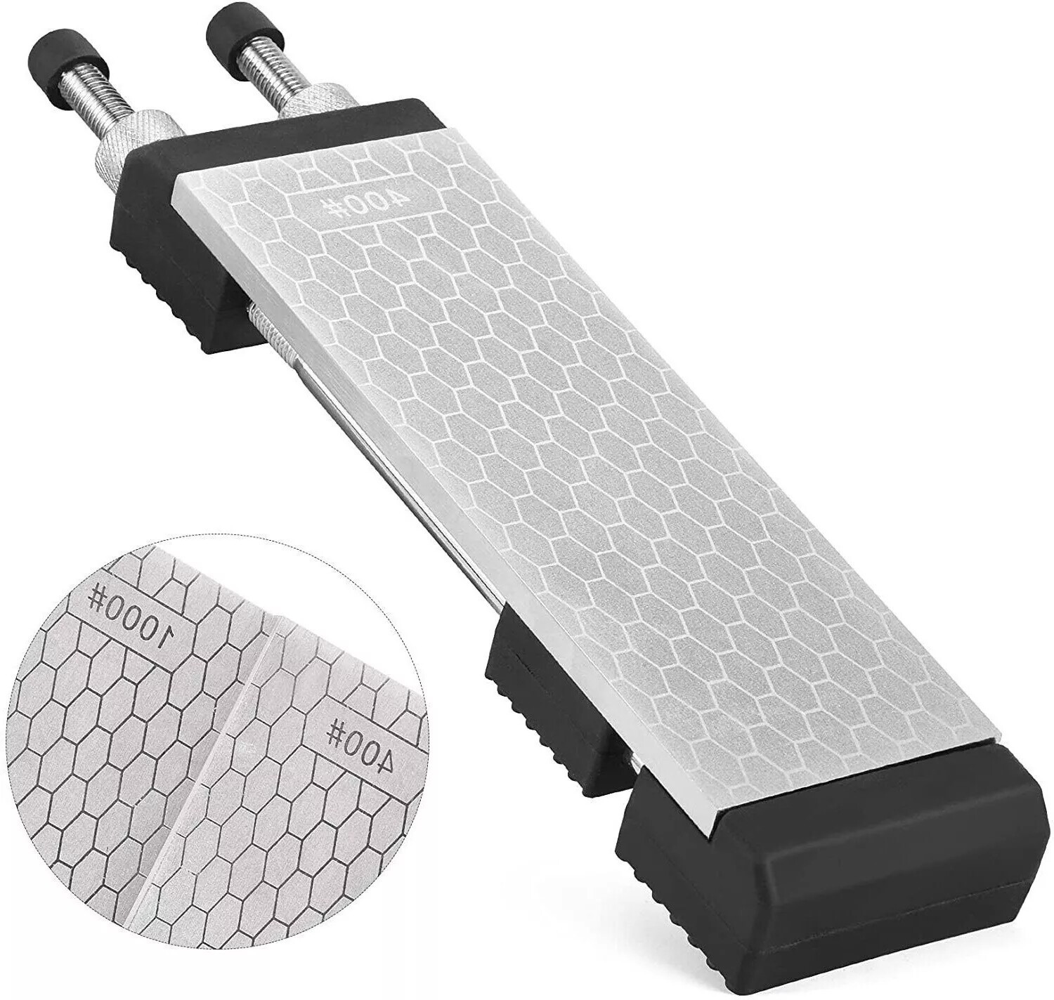 8" 400/1000 Grit Double-Sided Diamond Sharpening Stone with Holder