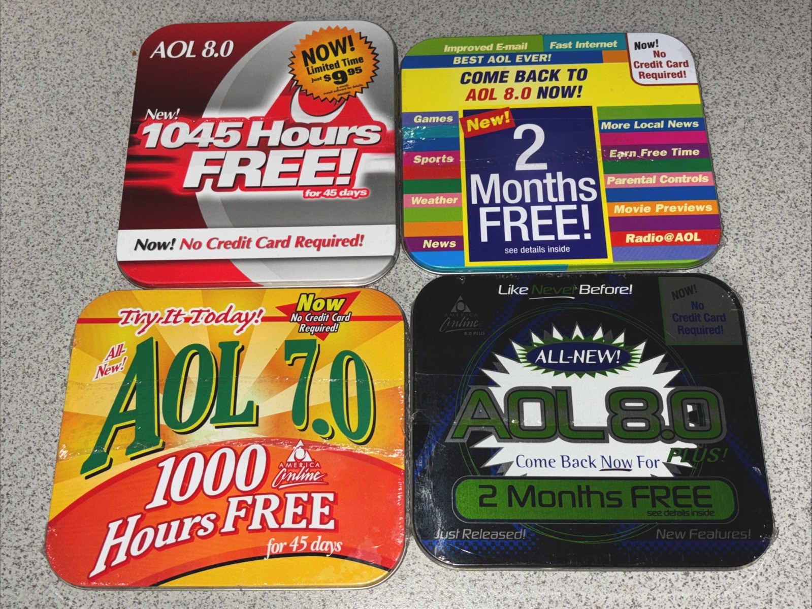 Lot Of 4 Vintage America Online AOL CDs In Tins-4 DIFFERENT Factory SEALED Tins