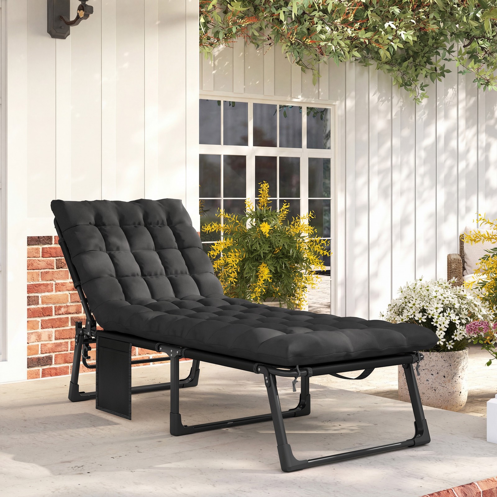 Outsunny Folding Chaise Lounge Chair Outdoor w/ Cushion, Black