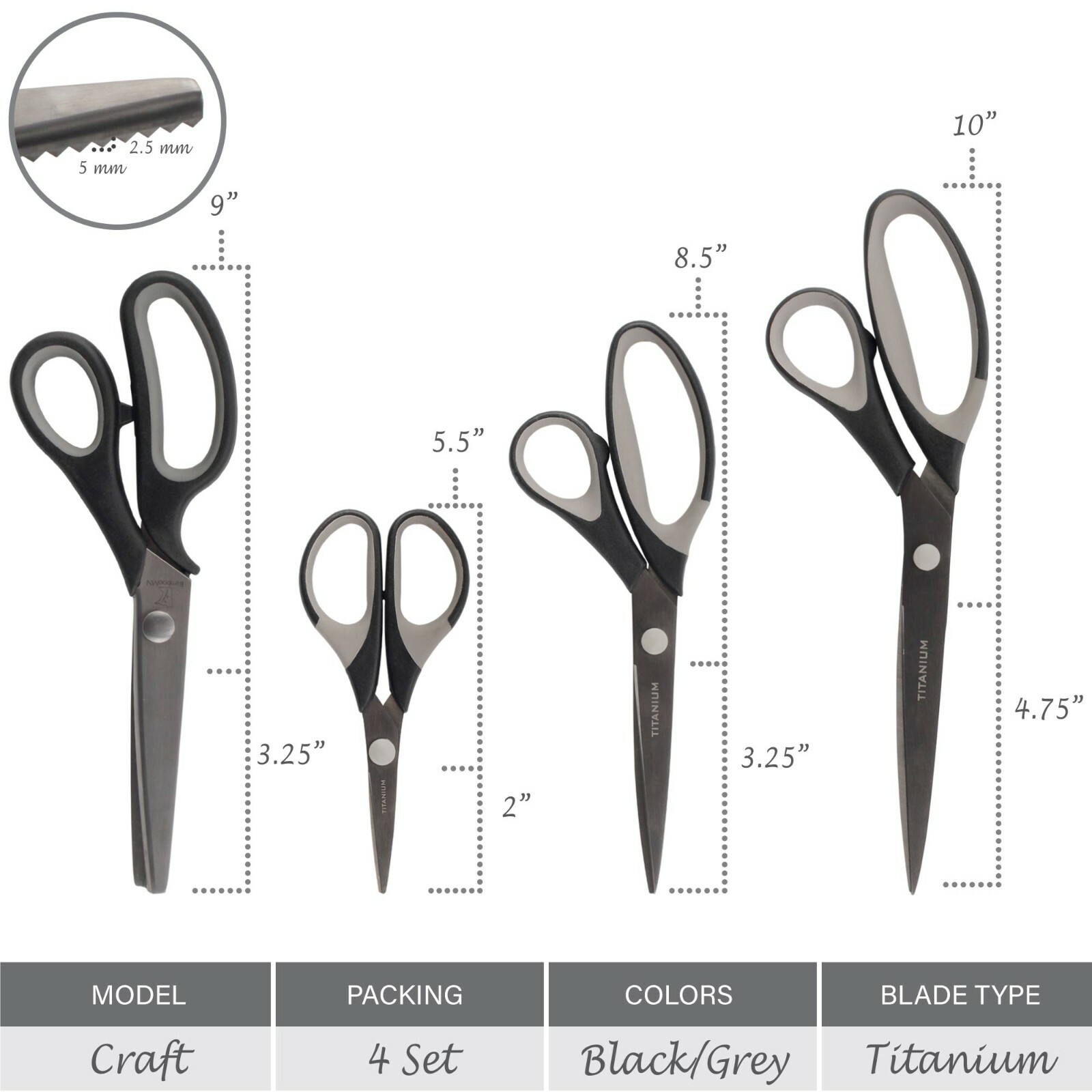 Titanium Sewing Scissor Set with Pinking and Craft Shears