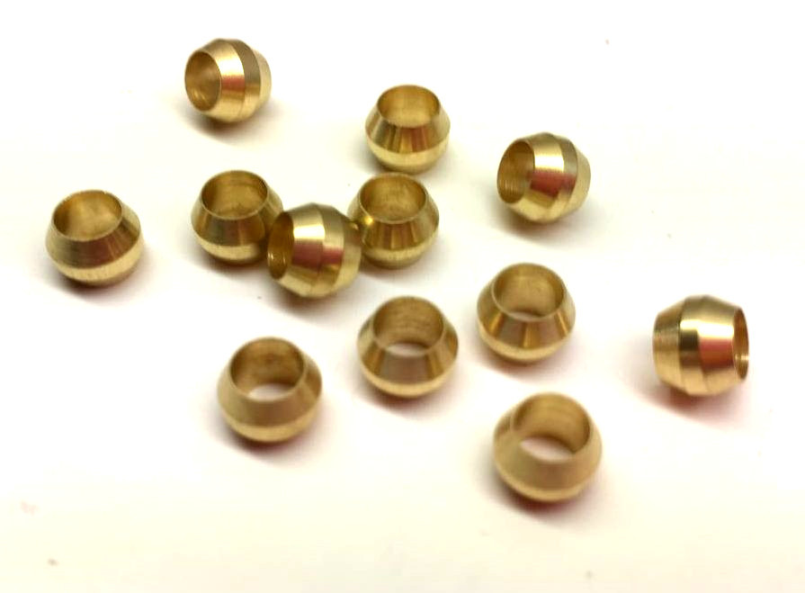 ID 4mm x 12pcs Brass Compression Sleeve Ferrule Olive Barrel Ring Soft Copper