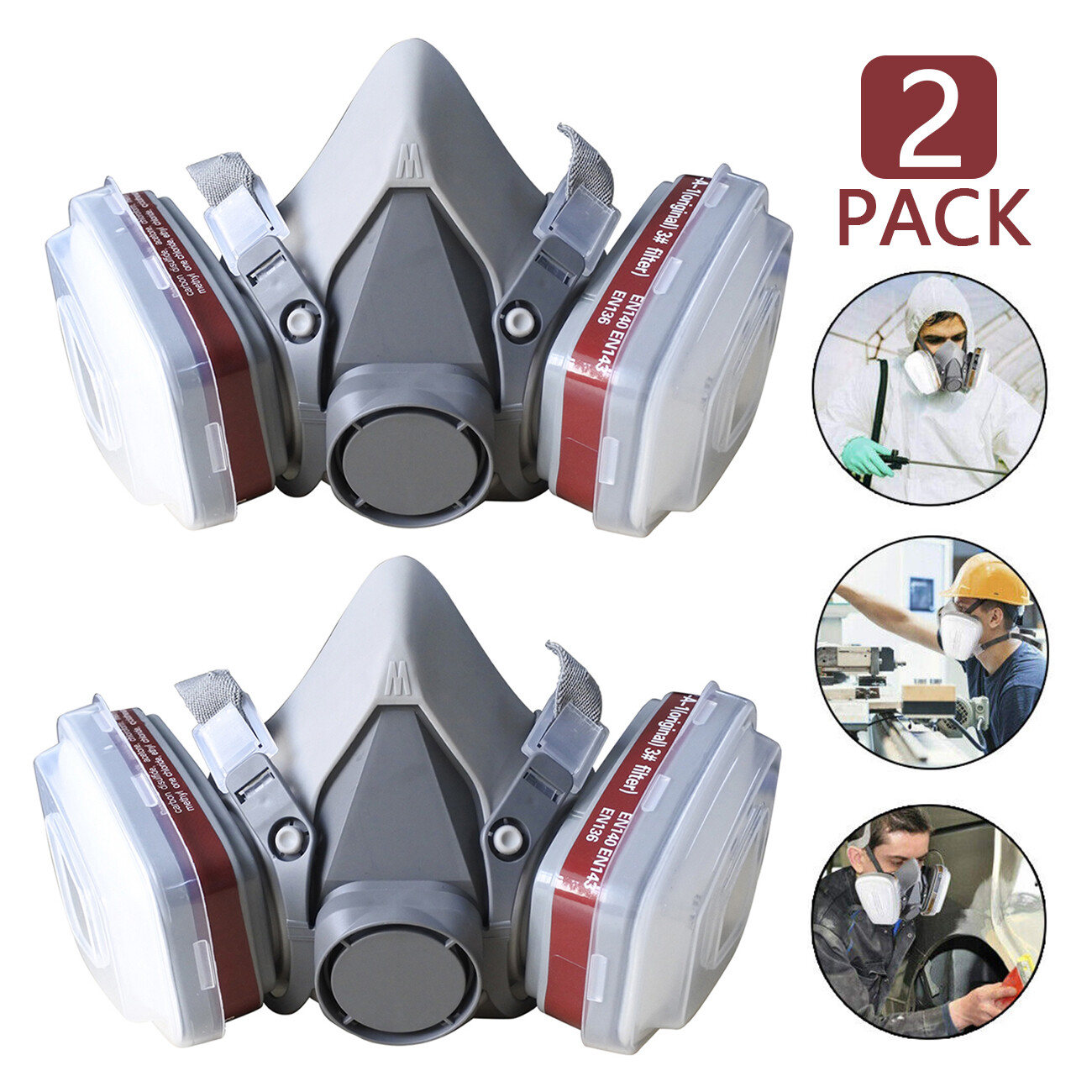 2 X 7in1 Half Face Respirator Mask Safety Protect Facepiece Set  Paint Spray
