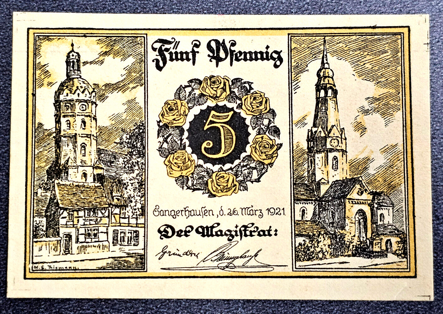 ROSENSTADT SANGERHAUSEN NOTGELD 5 PFENNIG 1921 EMERGENCY MONEY GERMANY (34071)