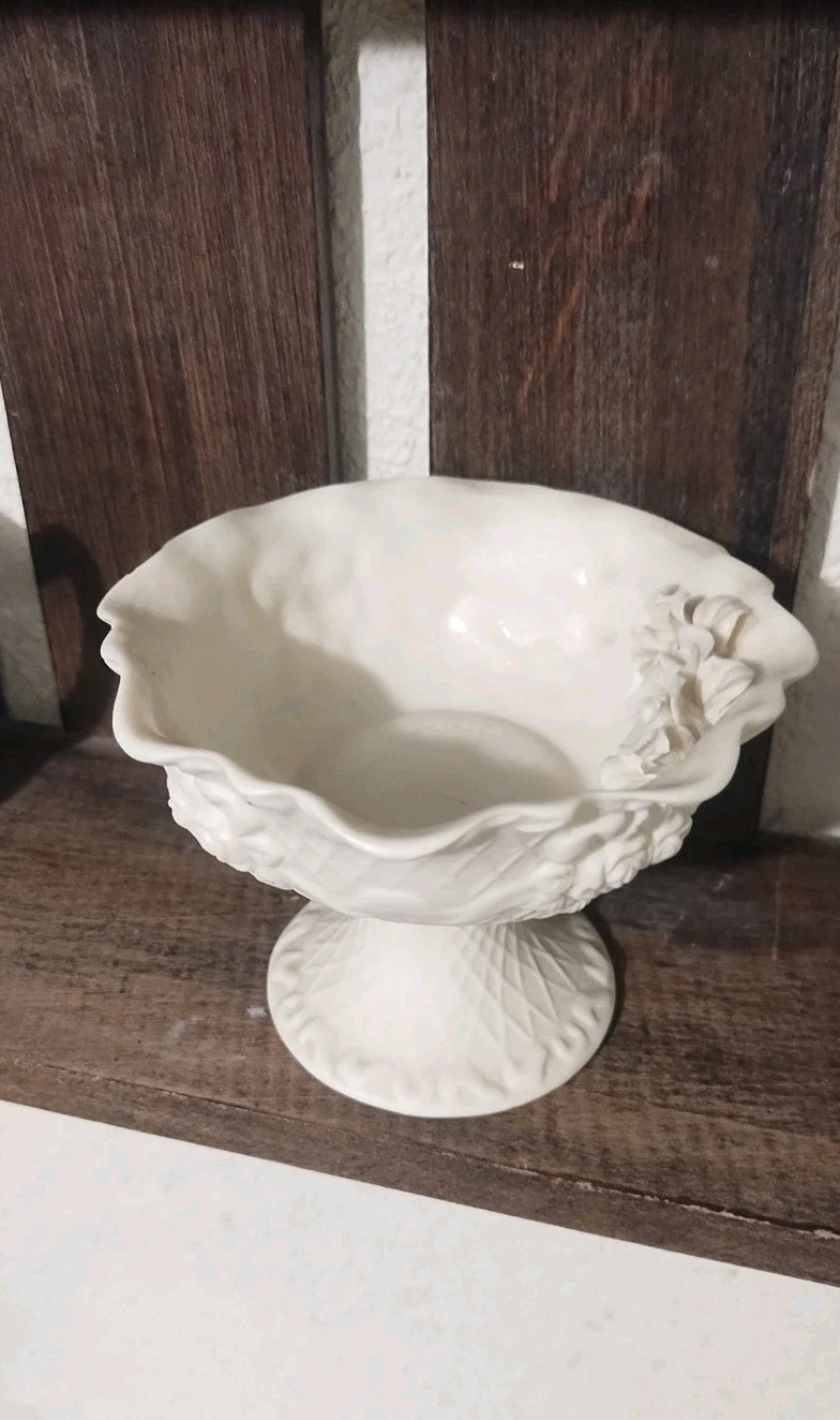 White Bisque Porcelain Footed Candy Dish – Lattice Basketweave Design with...