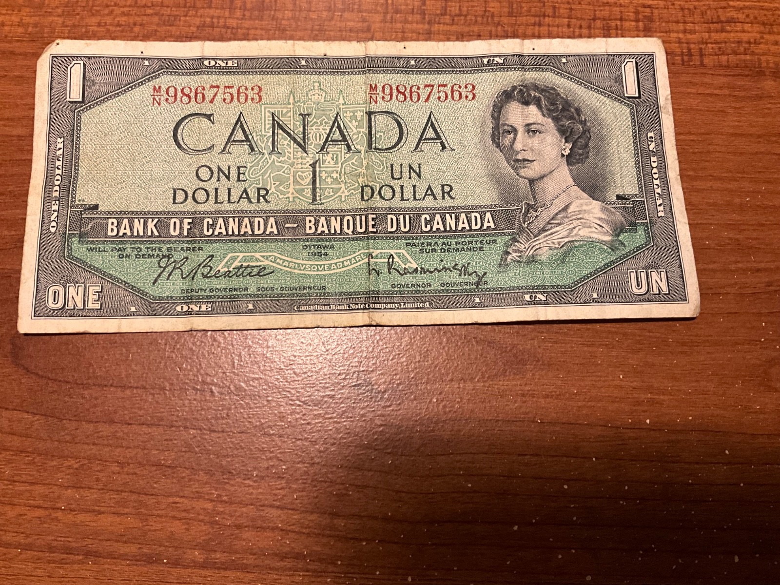 1954 Canada $1 Bill One Dollar Note Queen Elizabeth 2