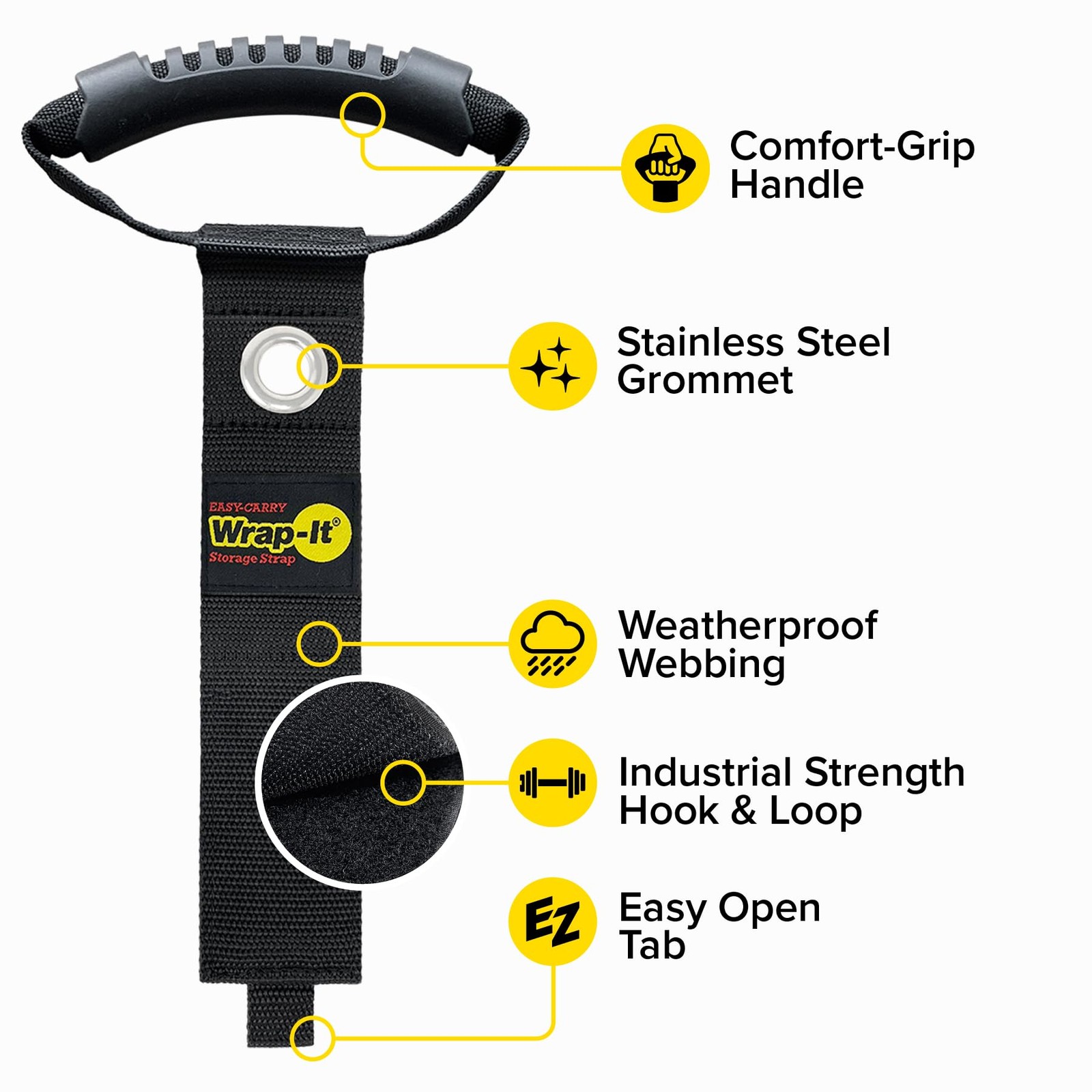 Easy-Carry Wrap-It Storage Straps - Assorted 3 Pack Grommet, Black