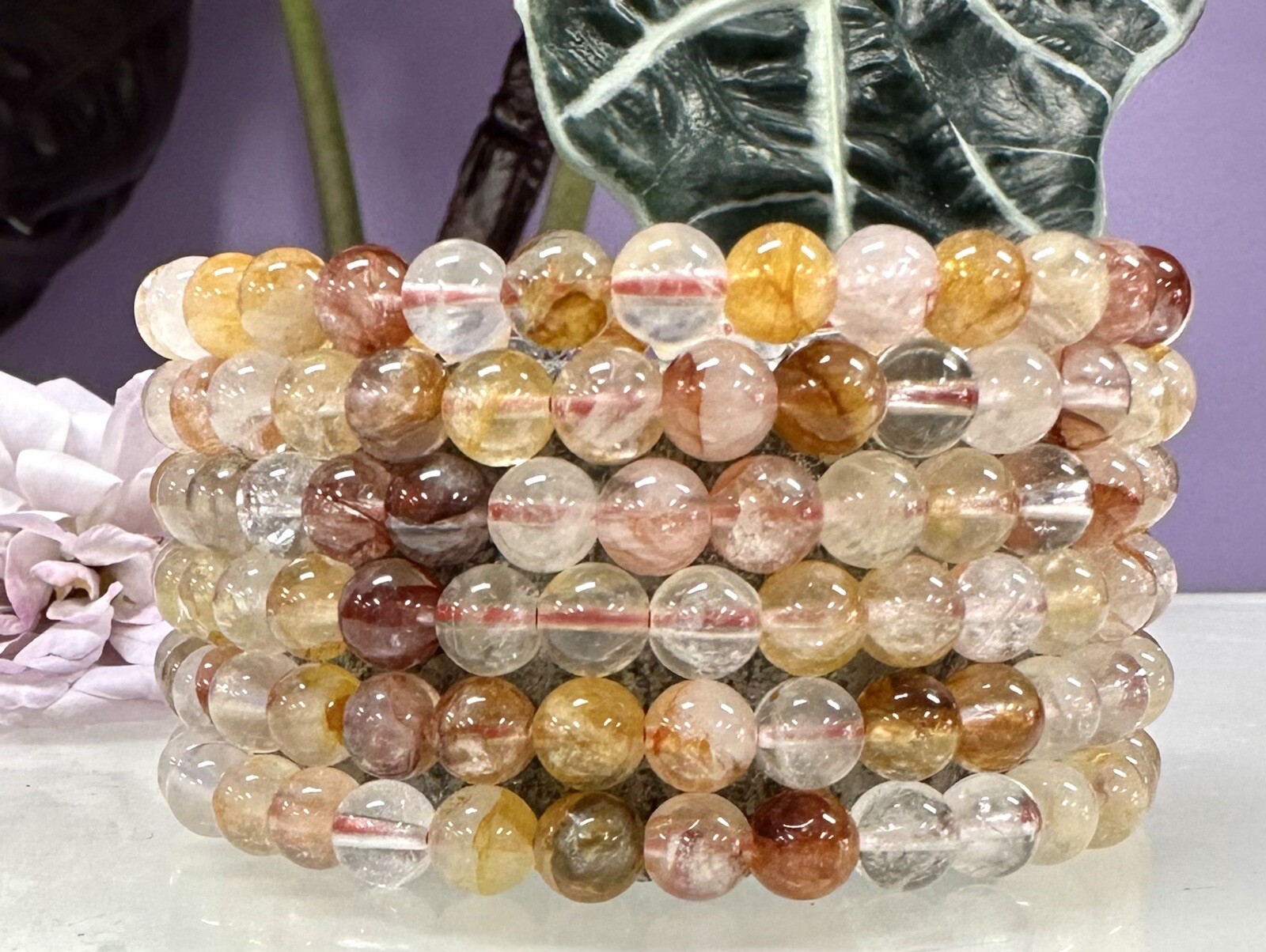 Wholesale 6 Pcs Natural Golden Healer Hematoid 6mm 7.5” Crystal Stretch Bracelet