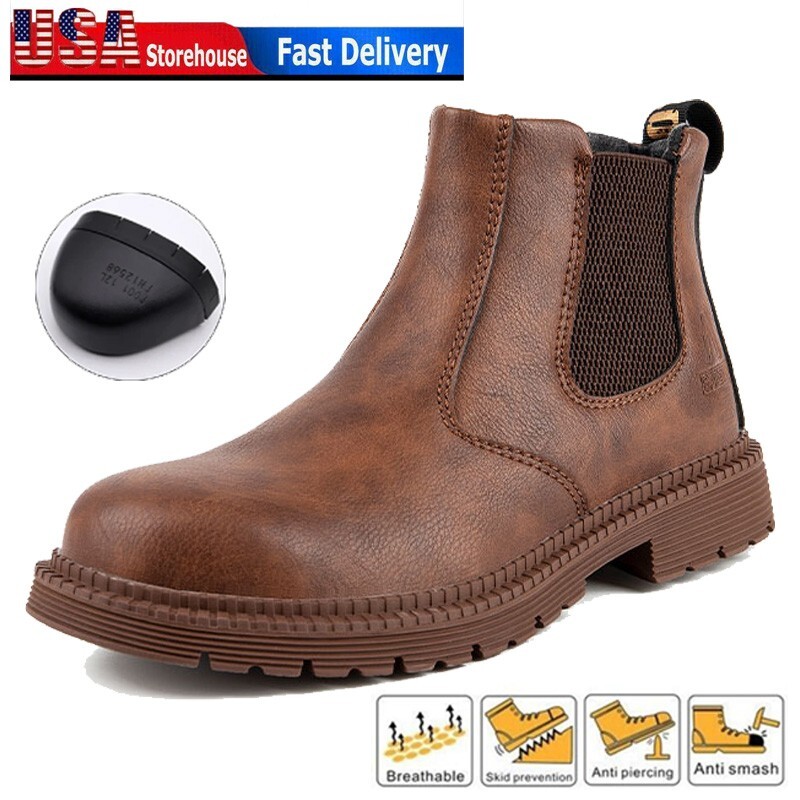 Mens Safety Work Shoes Leather Steel Toe Water Resistant Indestructible Boots