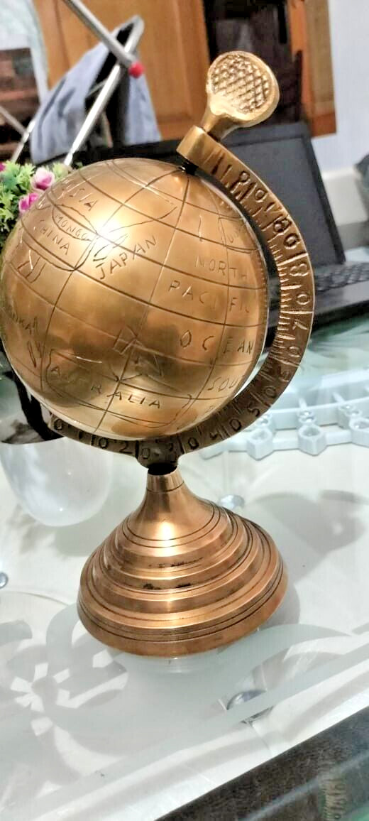 Antique 5" Brass World Map Sphere Full Brass Globe Table Top Home Decor GIFT