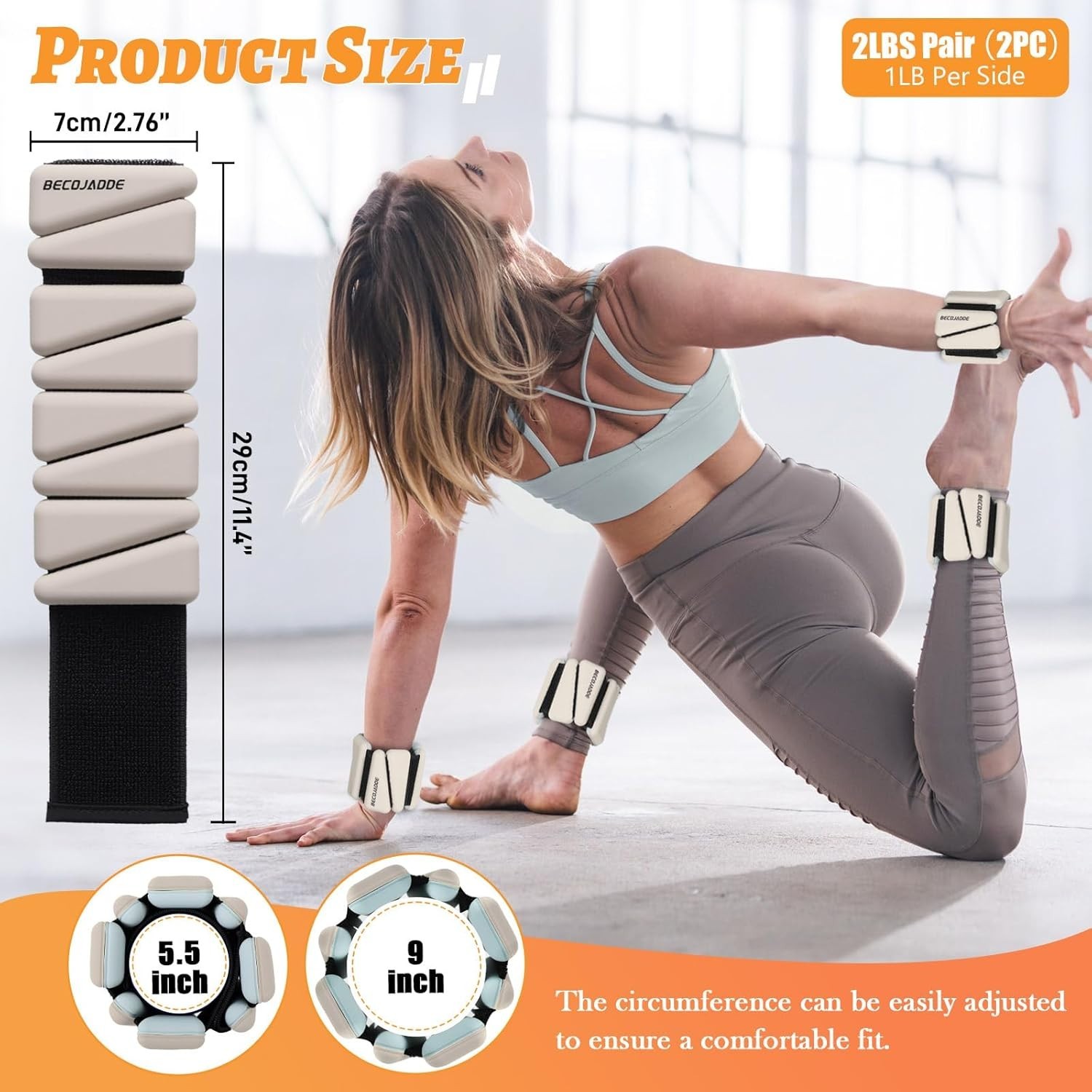 Ankle Weights Set 1-3lb Adjustable Wrist Weights for Workout (Pewter Beige,2 Lb)