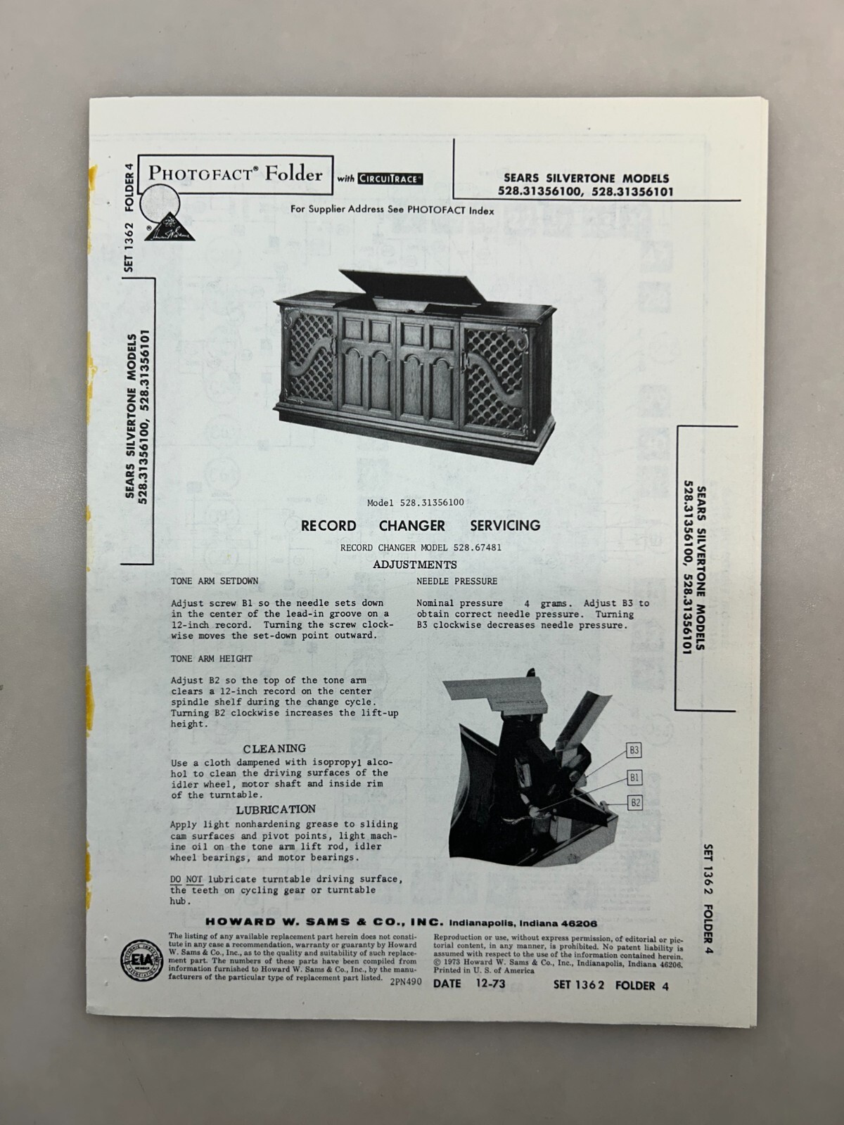 Sears 528.31356100 31356101 Service Manual Sams Photofact Free Shipping