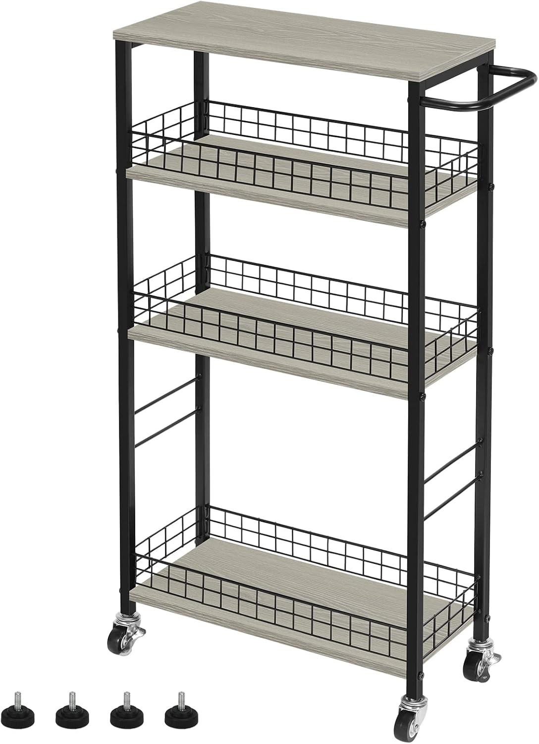 4 Tier Slim Storage Cart Narrow Rolling Kitchen Utility Cart w/Tabletop & Handle