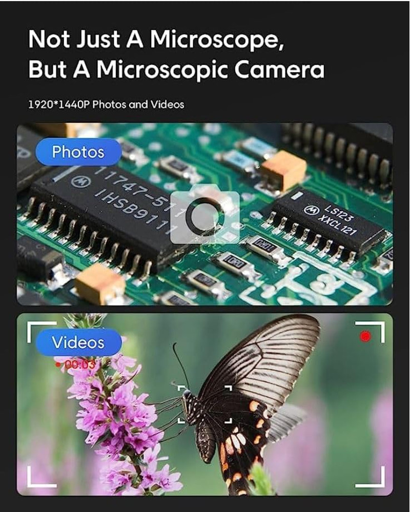USB Digital Microscope, 50X-1600X Magnification Handheld, 1920P HD 8 LED Lights,
