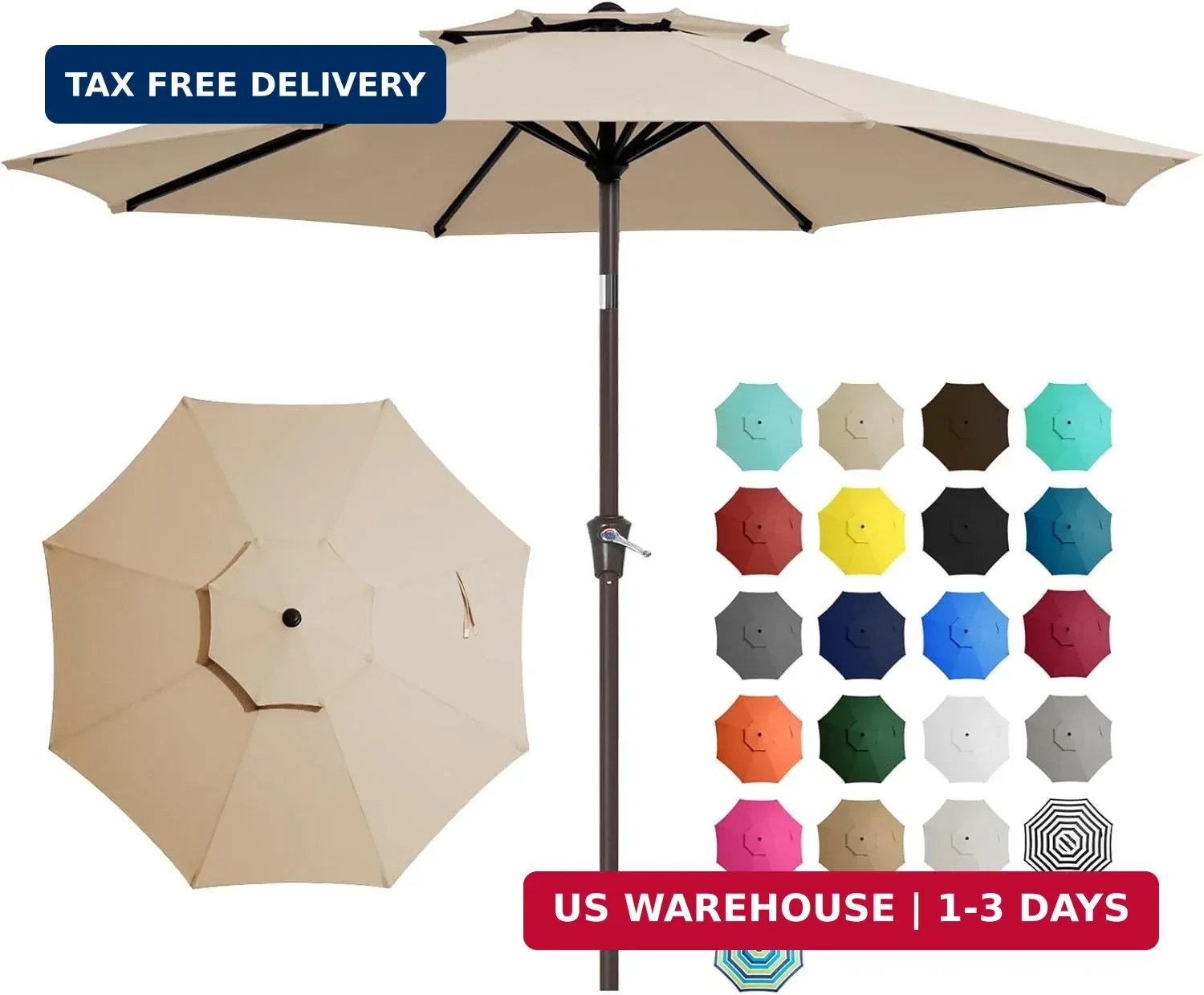 9 ft 2-Tiers Patio Umbrellas Outdoor Table Market Umbrella w/Push Button