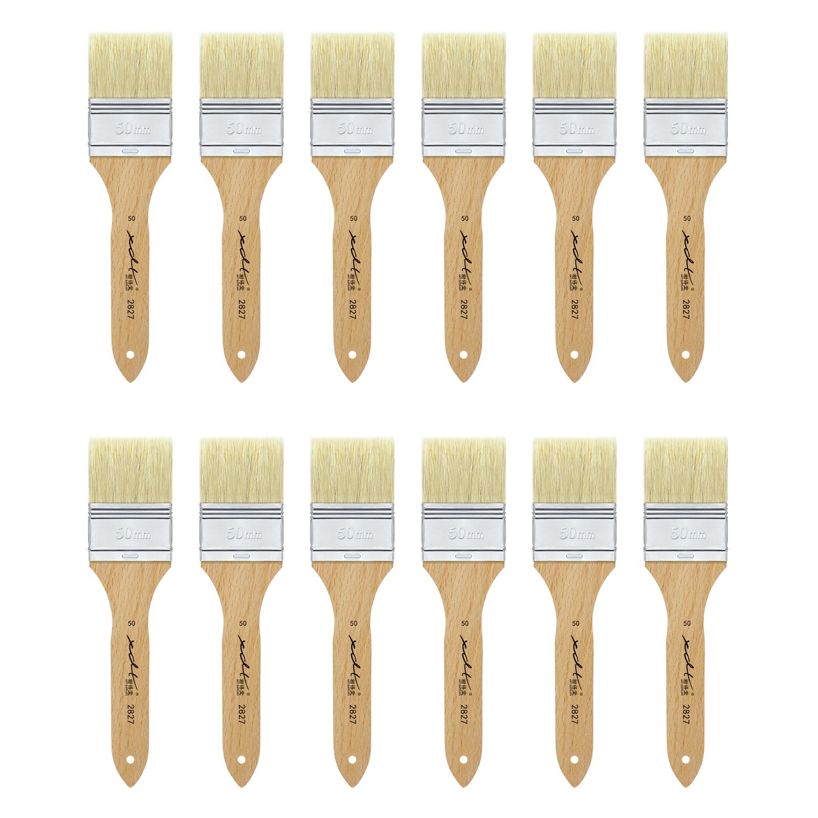 XDT#2827-50 Hake Brush 12Pc Set- Flat Paint Brushes with Natural Hog Bristles