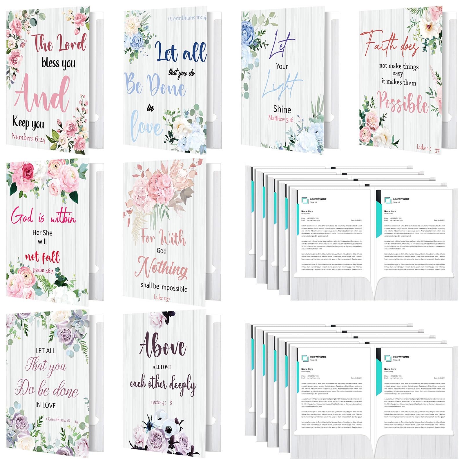24 Pack Bible Verse Decorative Folders with 2 Pockets Cute 2 Pockets Folders Let