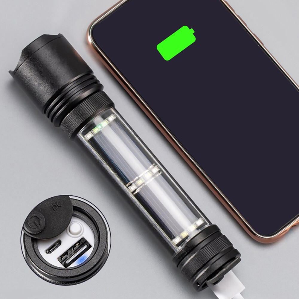 Solar/Rechargeable 600 Lumen LED Flashlight with Adjustable Focus, 2000MaH
