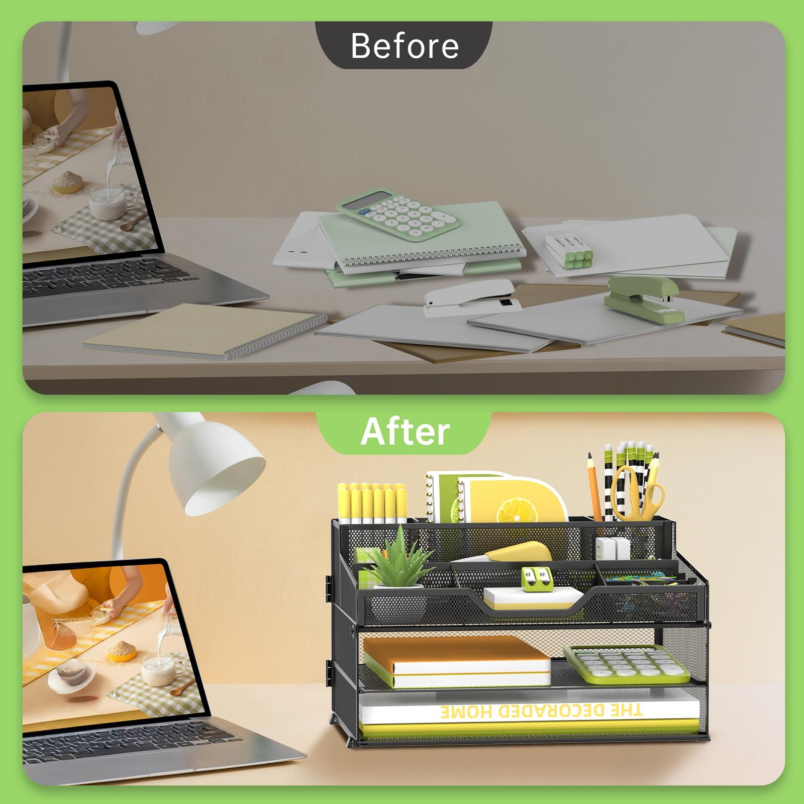 3 Tier Desk Organizer, Mesh Letter Tray Organizer with 5 Adjustable Storage C...