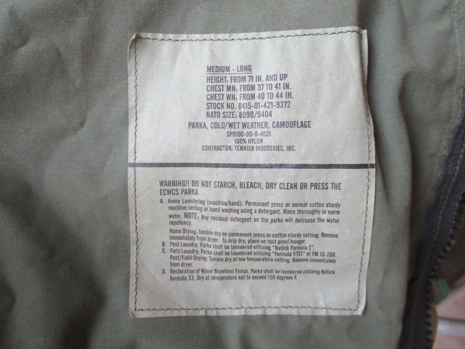 USMC 2nd Pattern Woodland BDU Gore Tex Rain Jacket, ECWCS Parka, MEDIUM LONG