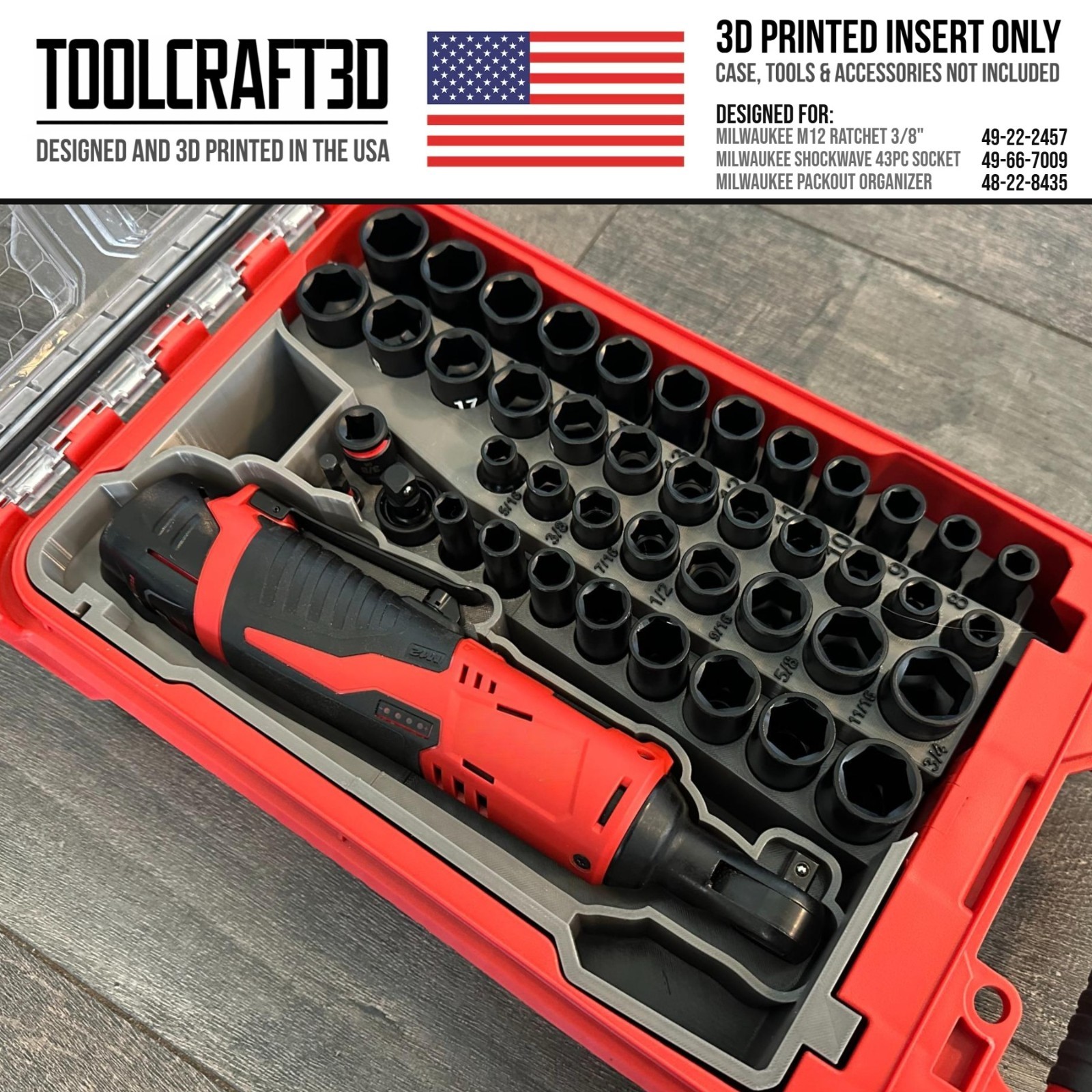 Insert for Milwaukee Packout and M12 Cordless 3/8" Ratchet (Insert Only)