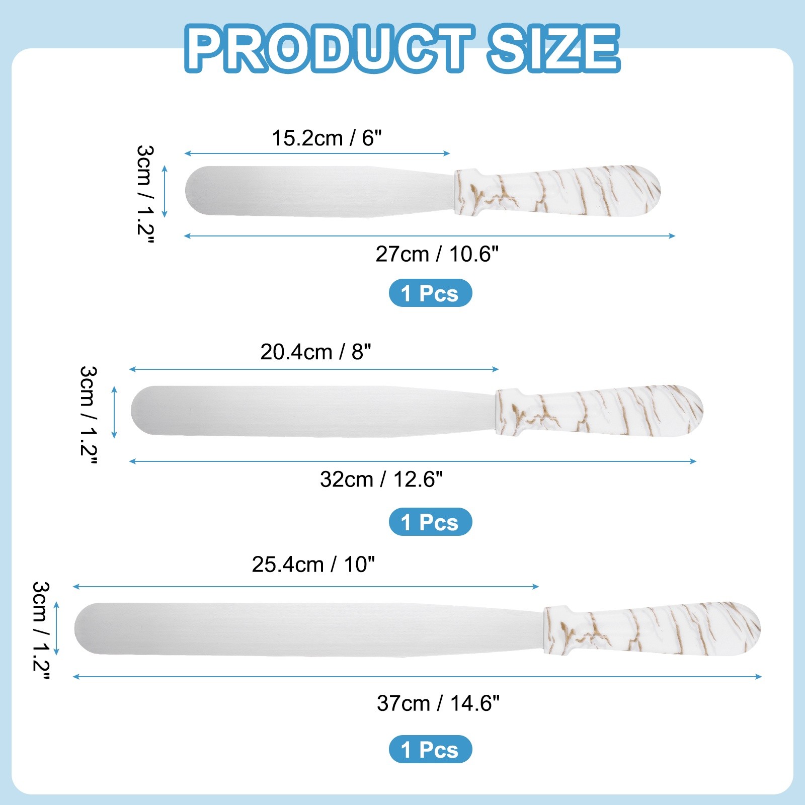 6, 8, 10" Cake Offset Spatula Set of 3 White (Straight Handle)