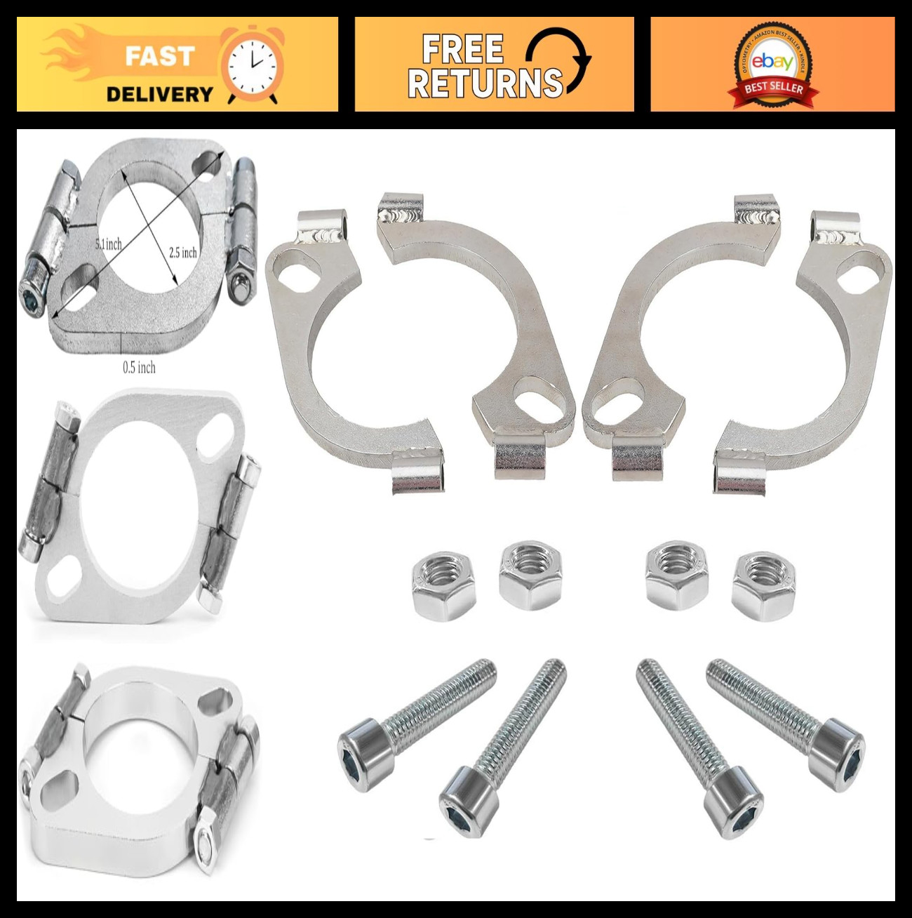 2 Packs 2.5" Split Flange Repair Kit - 2 Bolt Exhaust Flange Replacement, Oval D