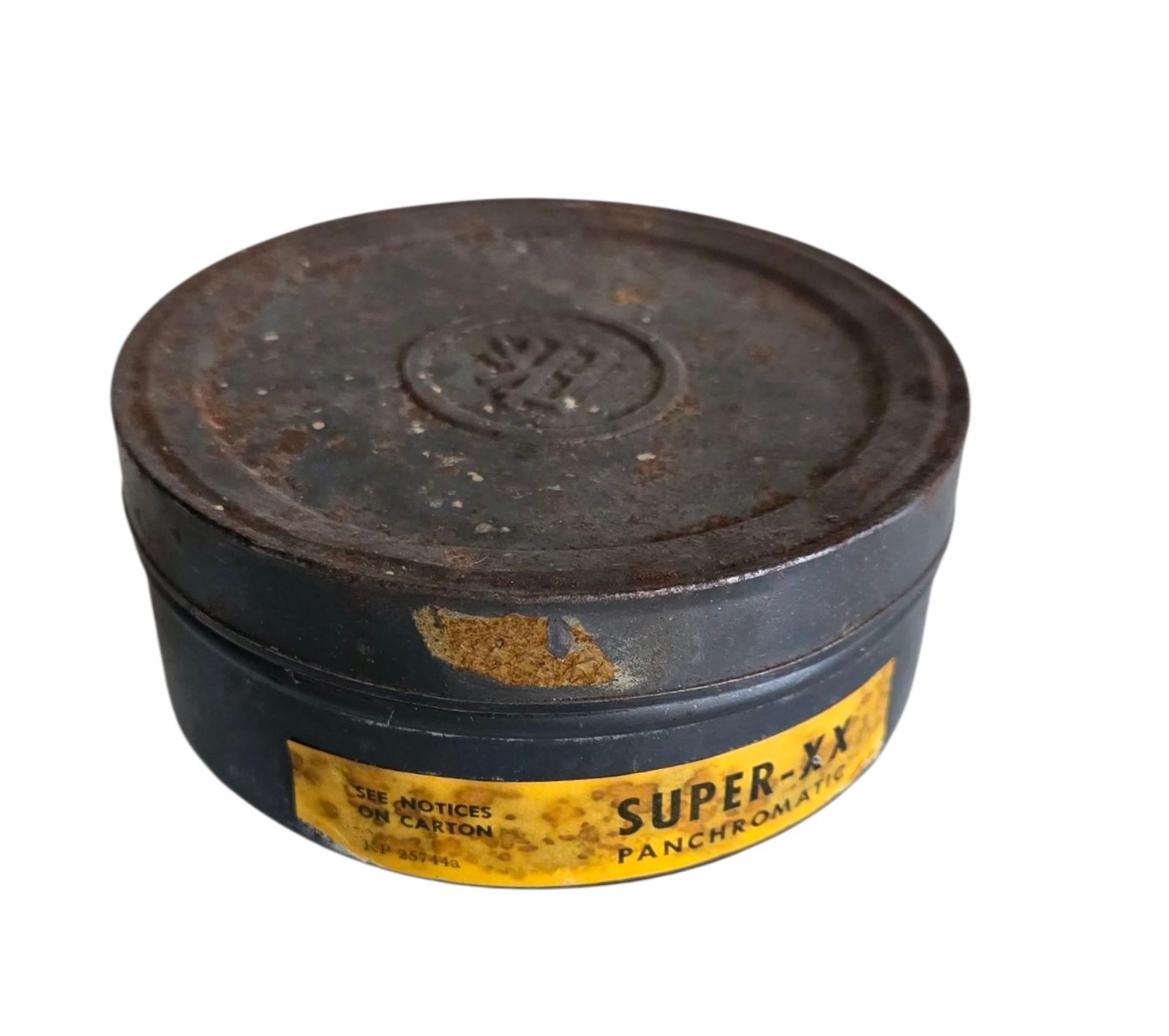 1940's 1950's Kodak KP 25744a Super-XX Panchromatic Film Tin Can Canister Vtg