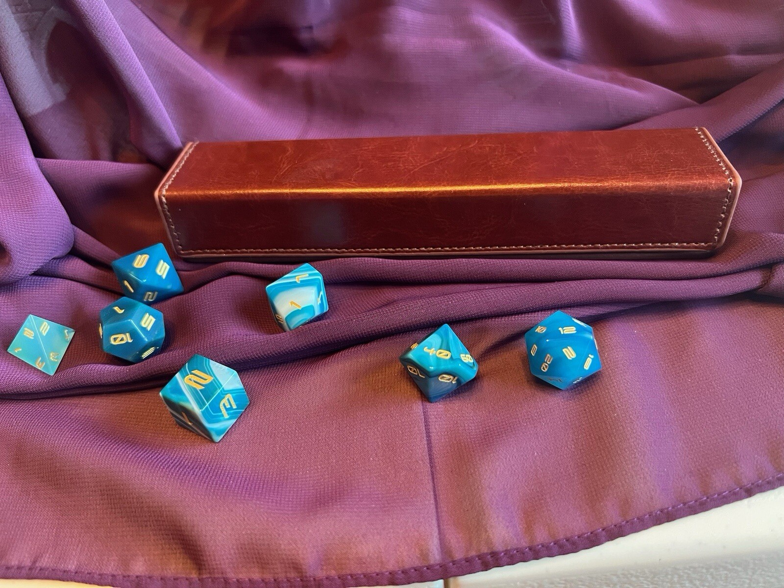Dragon Flame 7 Dice Set - Neptune - Blue Agate Dice Set - Real Gemstone!