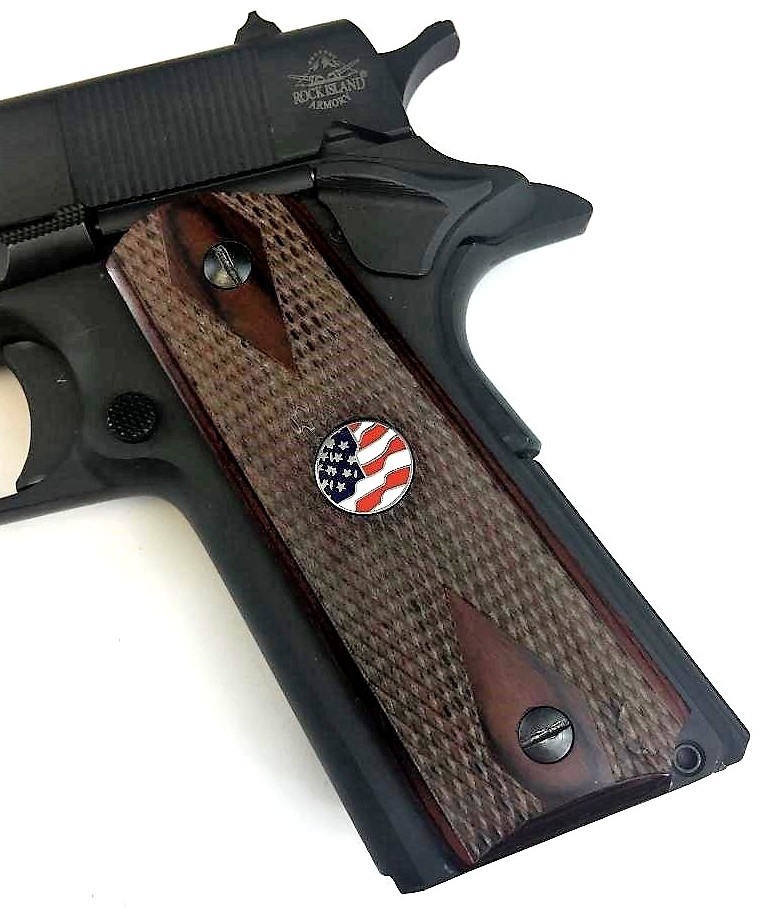 1911 fits COLT Rock Island & Clones Rosewood GRIPS US Flag Medallion