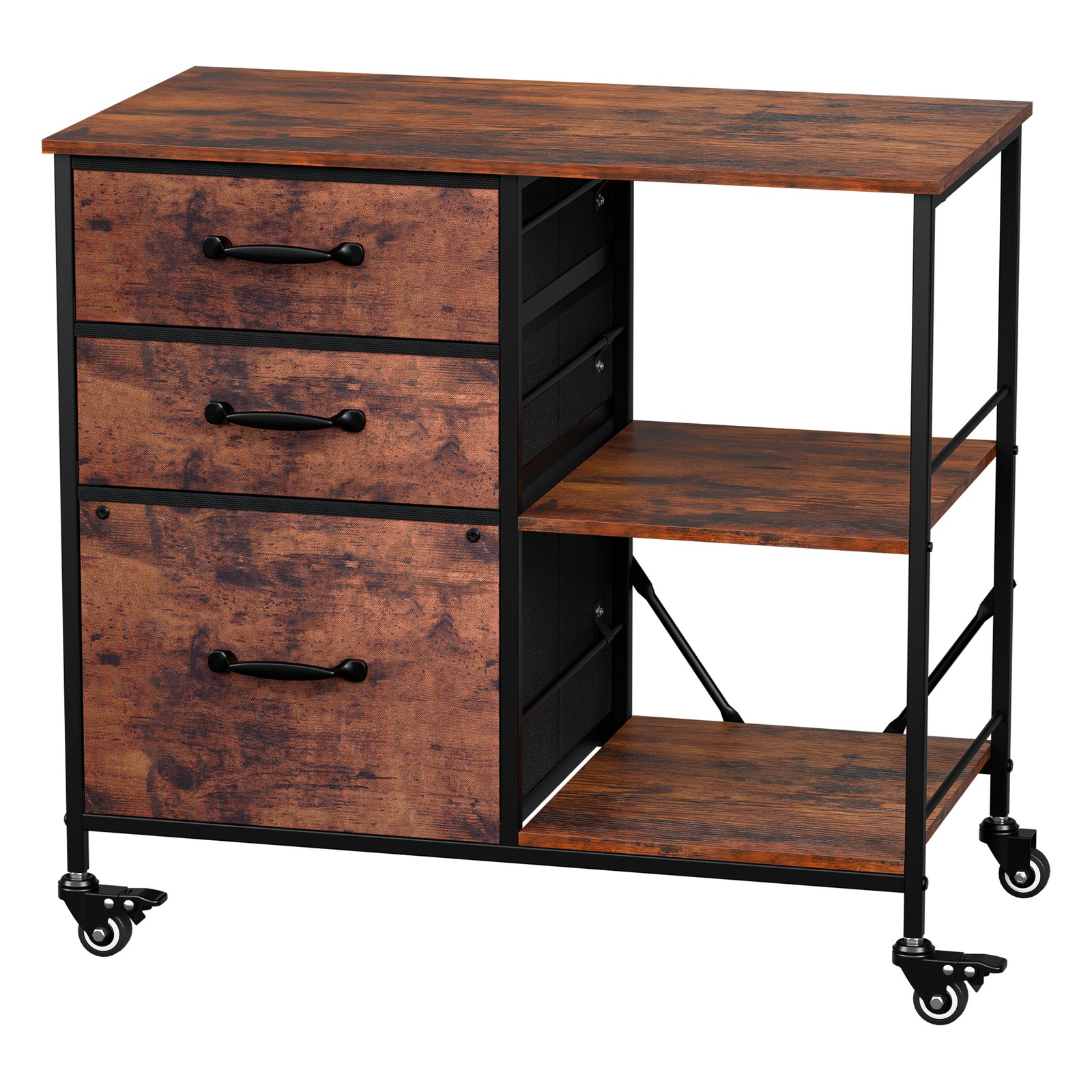 3 Drawer Mobile File Cabinet Rolling Printer Stand w/ Storage Shelf Rustic Brown