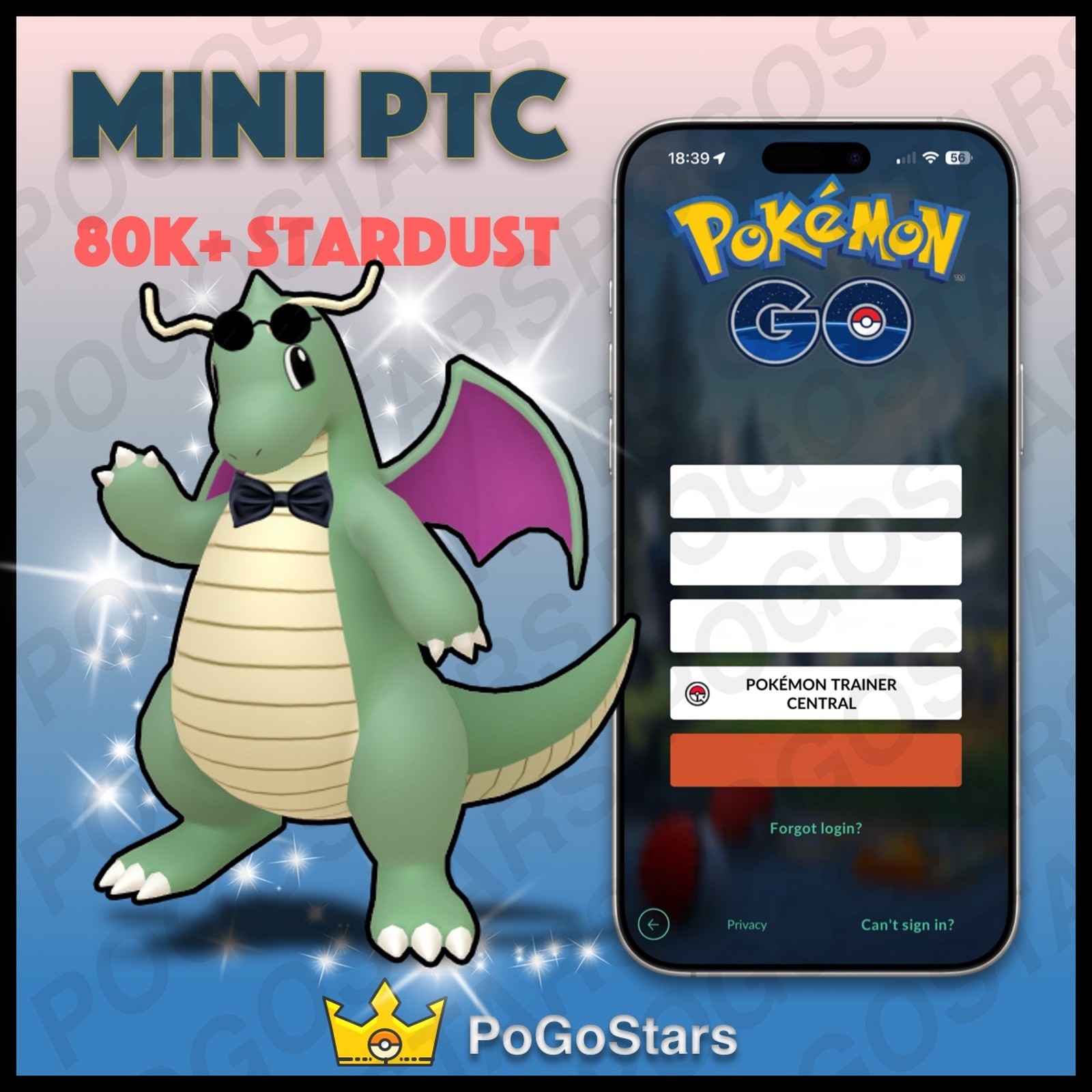 Pokémon PTC GO - Shiny Dragonite Fashionable Costume - 80K Stardust✨