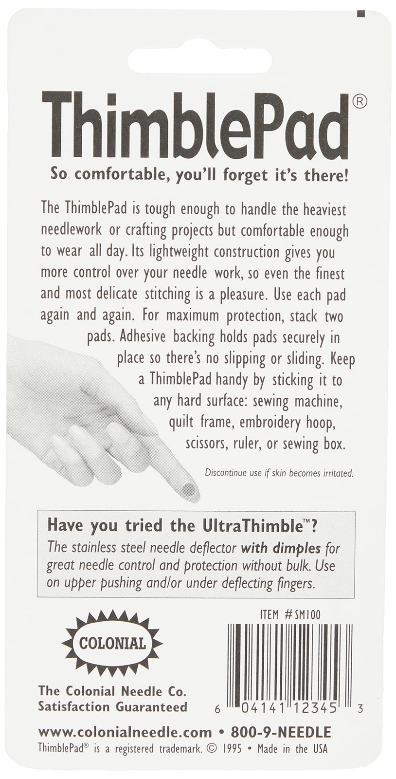 Colonial Needle Co Leather Thimble Pad 1 Sheet of 12 Pads Medium, Clear