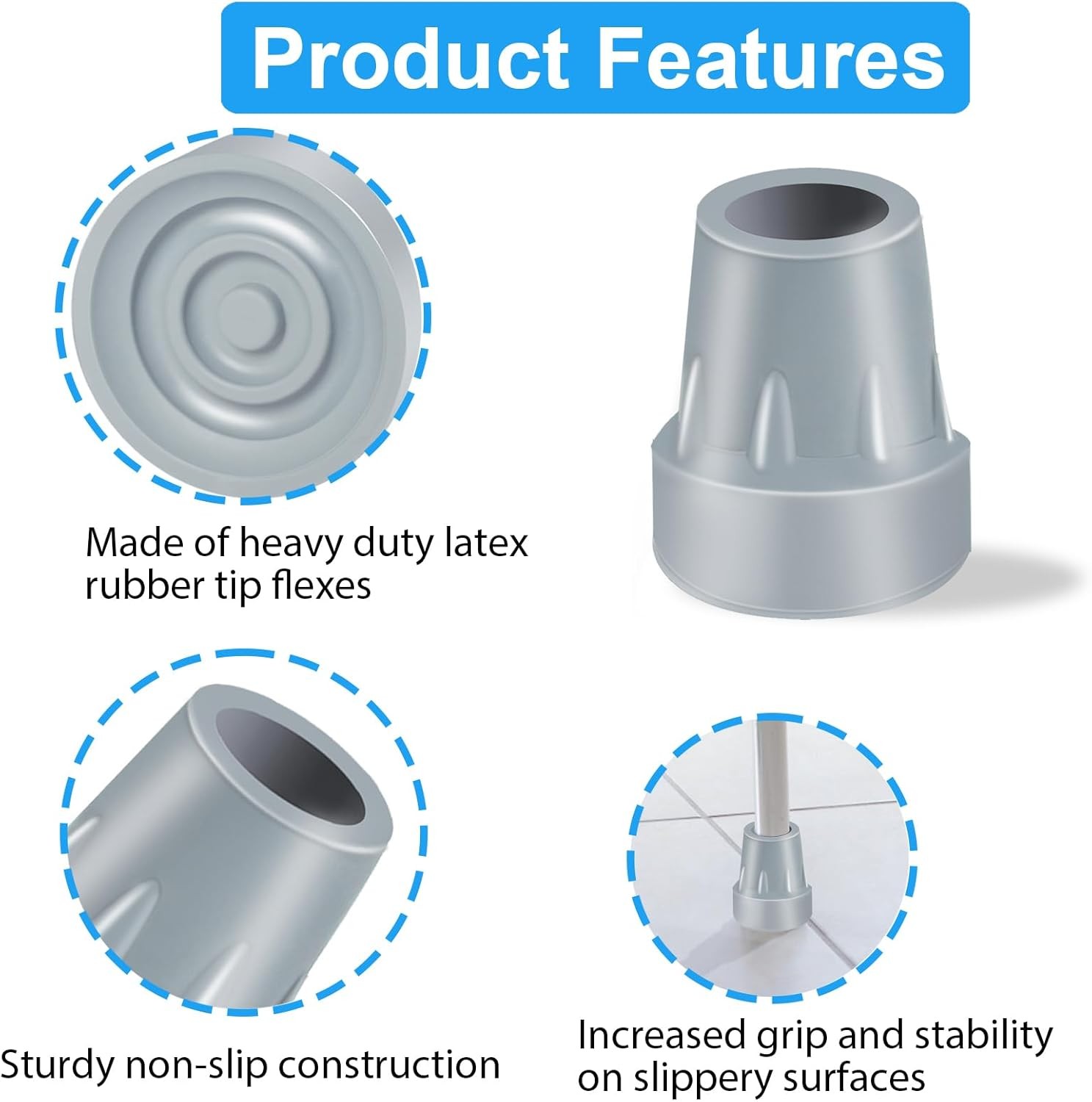 Crutch Tips, 2 Pack 7/8 inch Heavy Duty Replacement Cane Tips Rubber Crutch Tips