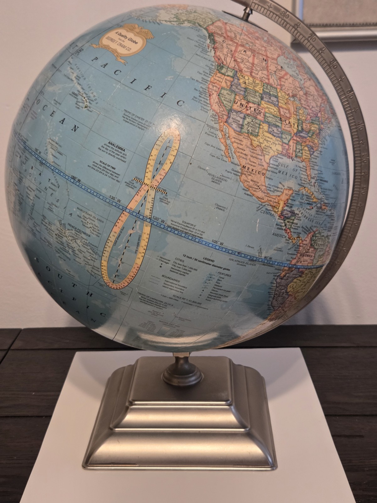 Vintage George F. Cram Co. 12" World Globe Metal Base – Raised Relief Mountains