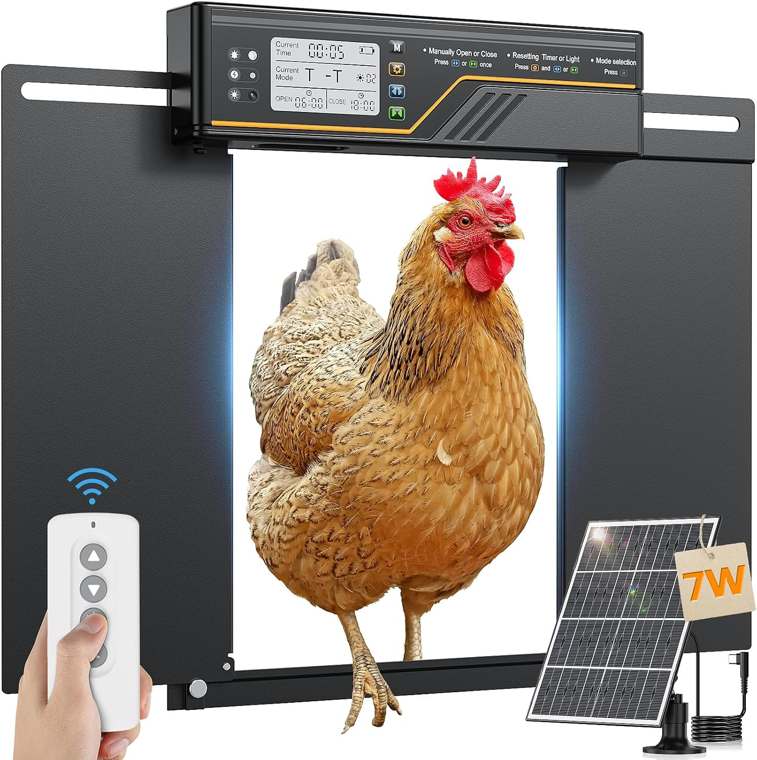 7W Solar Powered Automatic Chicken Coop Door, Aluminum Horizontal Dual-Door | La