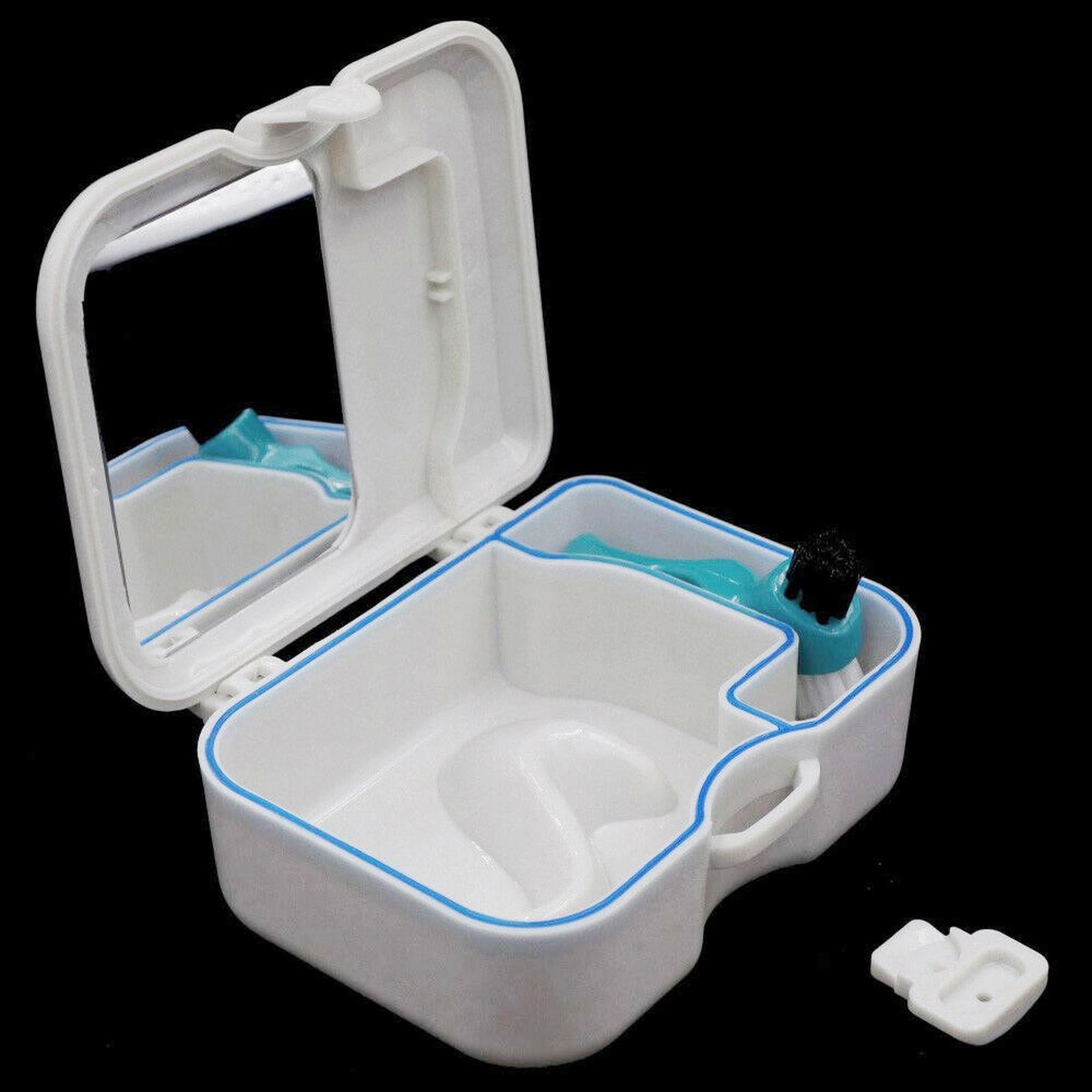 Portable Dental Denture Storage Box False Teeth Case Container with Mirror Brush