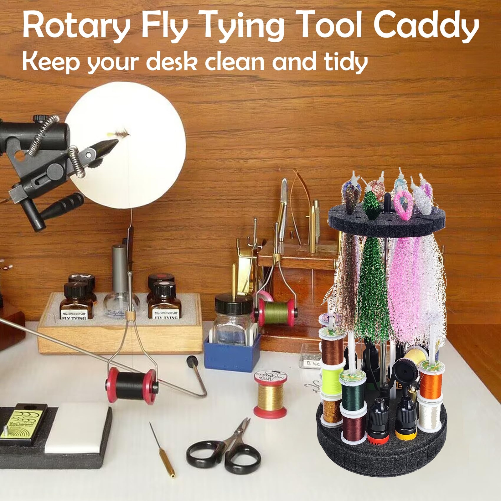 Aventik 360° Rotary Fly Tying Tool Caddy Removable for Holding Fly Tying Tools