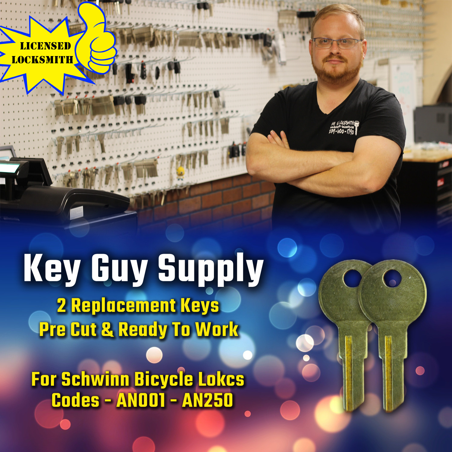 AN001 - AN250. Pair of keys for Schwinn Bicycle locks. Pre cut to your key code.